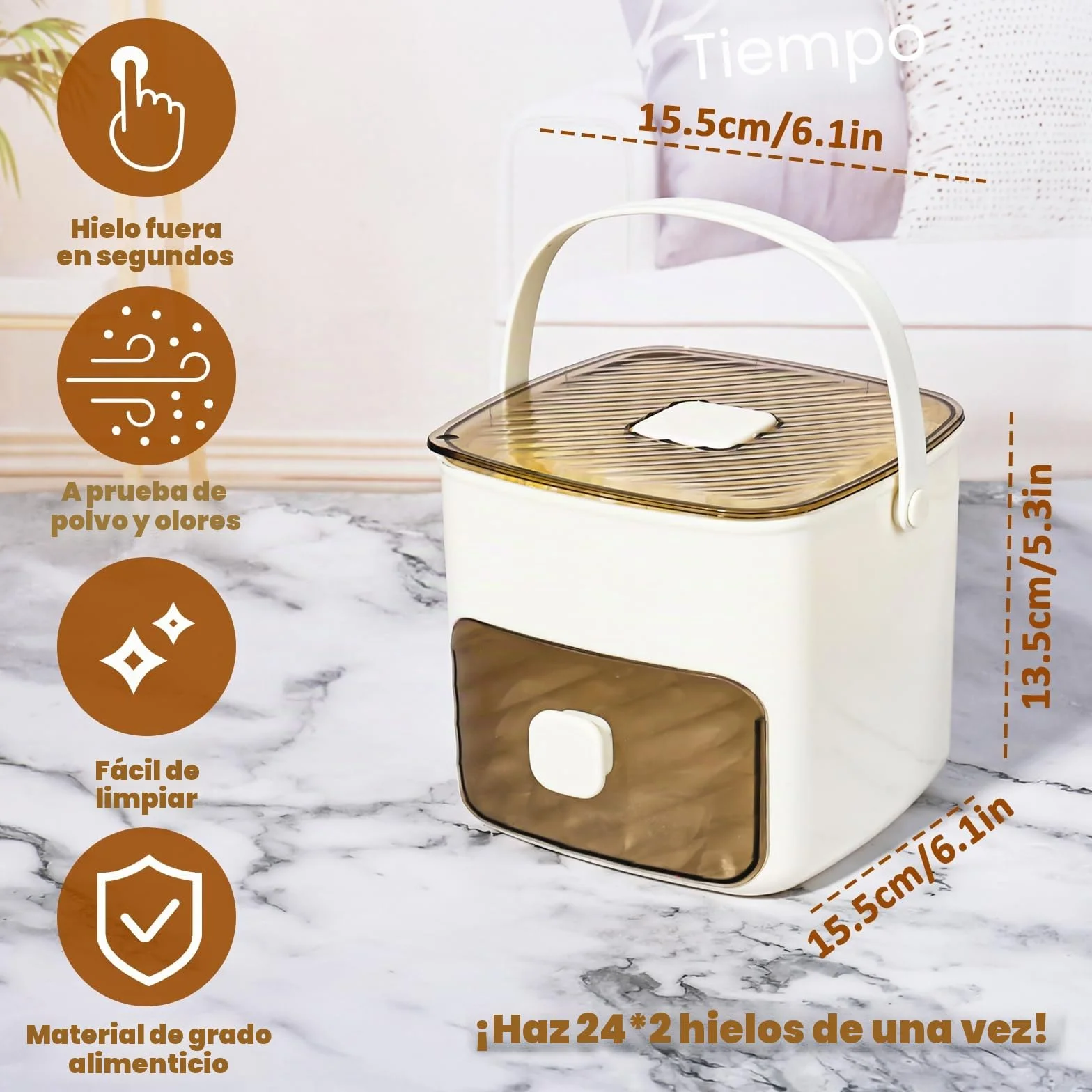 Máquina para hacer hielo, libera cubitos en un segundo, bandeja para 48 cubitos con asa y pinzas