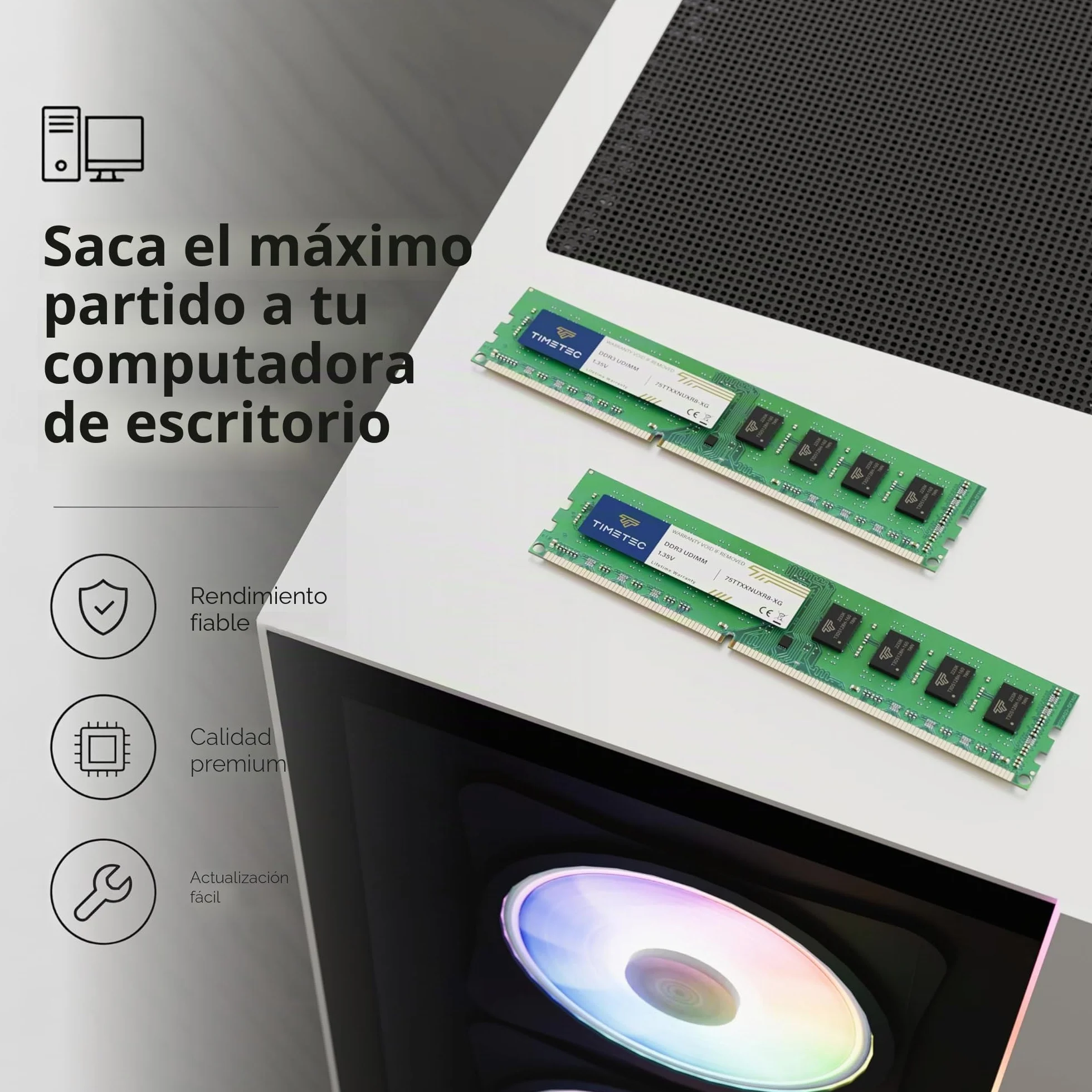 Timetec 8 GB DDR3 1333 MHz PC3-10600 sin ECC sin búfer 1.5 V CL9 2Rx8 Dual Rank 240 Pin UDIMM Módulo RAM de Memoria de computadora Actualización