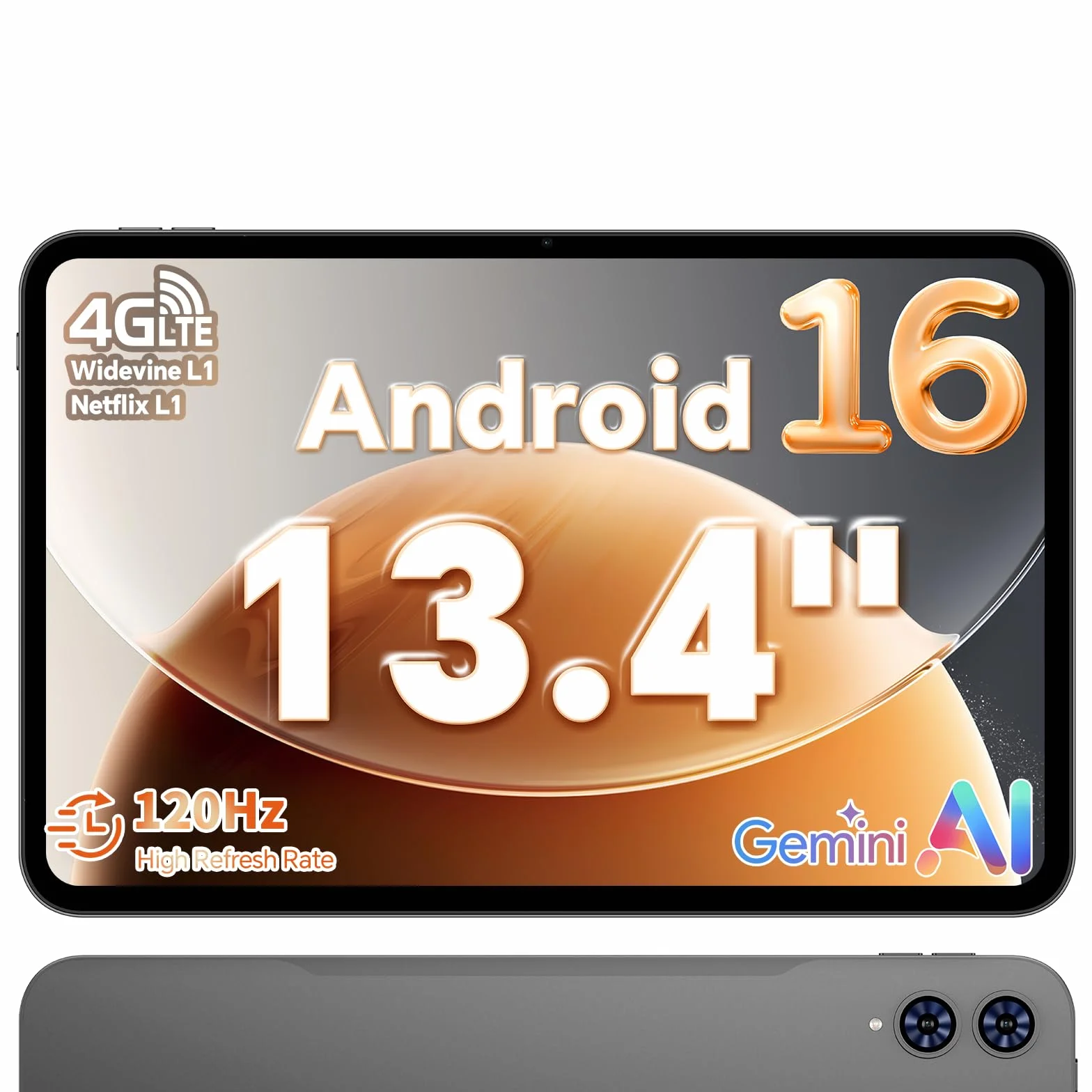 TECLAST T65 Tablet 13.4 Pulgadas Android 16, 120Hz Tablet, Gemini AI, 4G LTE Doble SIM, Widevine L1, 26GB RAM+128GB ROM, Octa-Core 2.2GHz, 8000 mAh, 5G WiFi, GPS, Tablets Grande para Ver Películas
