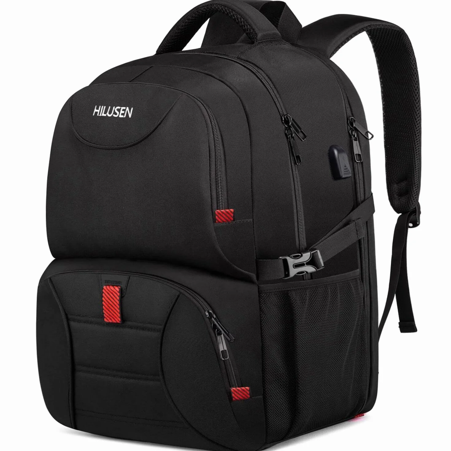 Mochila Hombre Grande 50L, para Ordenador Portatil 17 Pulgadas, Impermeable, Almuerzo para Trabajo con Puerto USB, Antirrobo del Negocio Diario Viaje Escolares - Negro