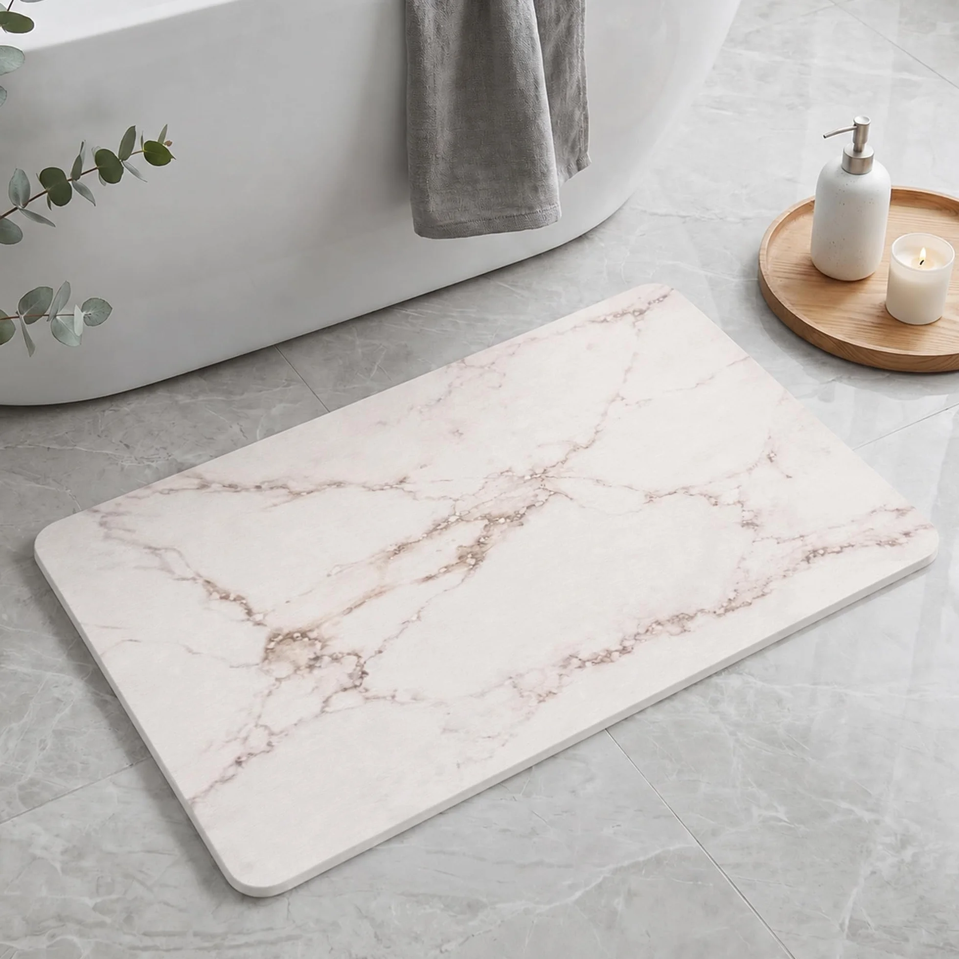Alfombra Diatomita Baño 60x39 cm Antideslizante Secado Rápido Alta Absorción Piedra Ducha