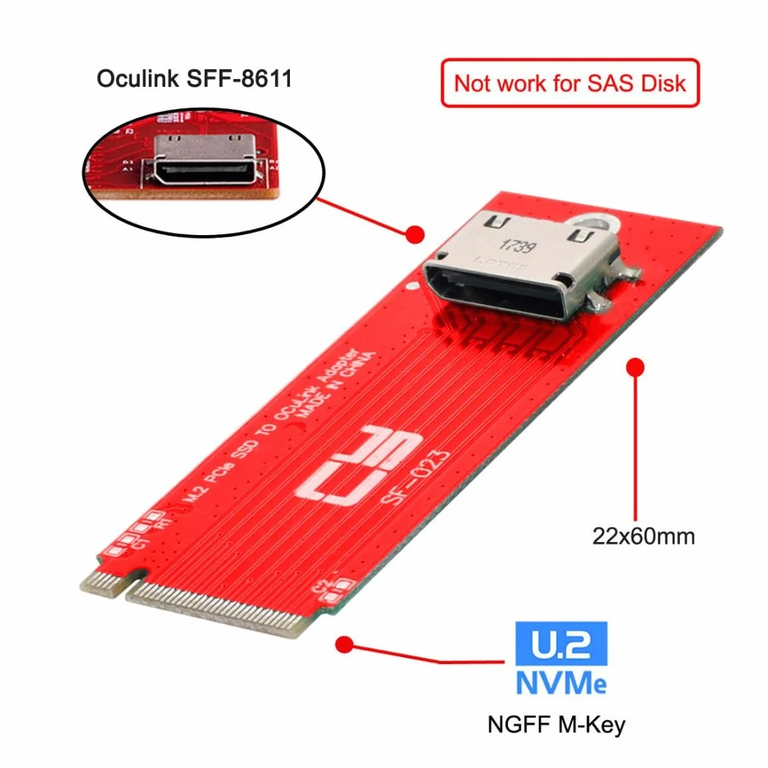 chenyang Oculink SFF-8612/8611 a PCI-E 4.0 NVME M.2 M-Key - Adaptador de host compatible con 2230/2260 mm para U.2 SSD y eGPU