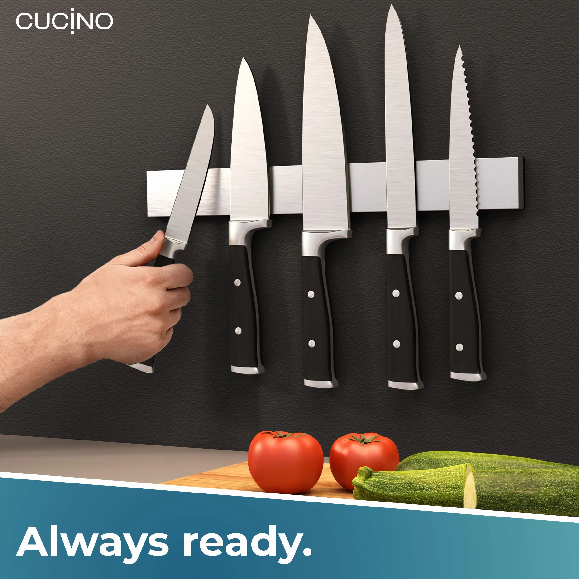 Soporte imán cuchillos cocina - Barra magnética porta cuchillos, montaje pared sin taladro, acero inoxidable, 40 cm