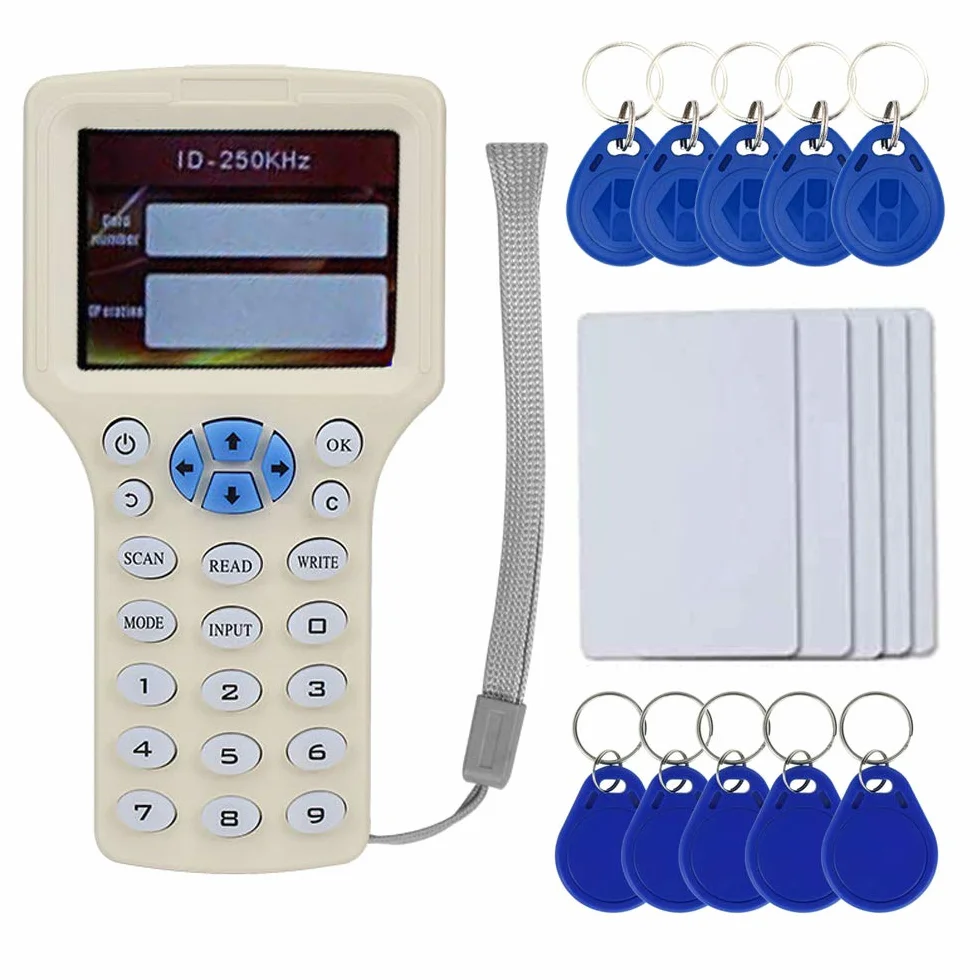 Ingles RFID NFC Copier Reader Writer Duplicator 10 Programador de Frecuencia con Pantalla a Color + 5pcs EM4305 Card + 5pcsT5577 Keyfob + 5Pcs UID Keyfob