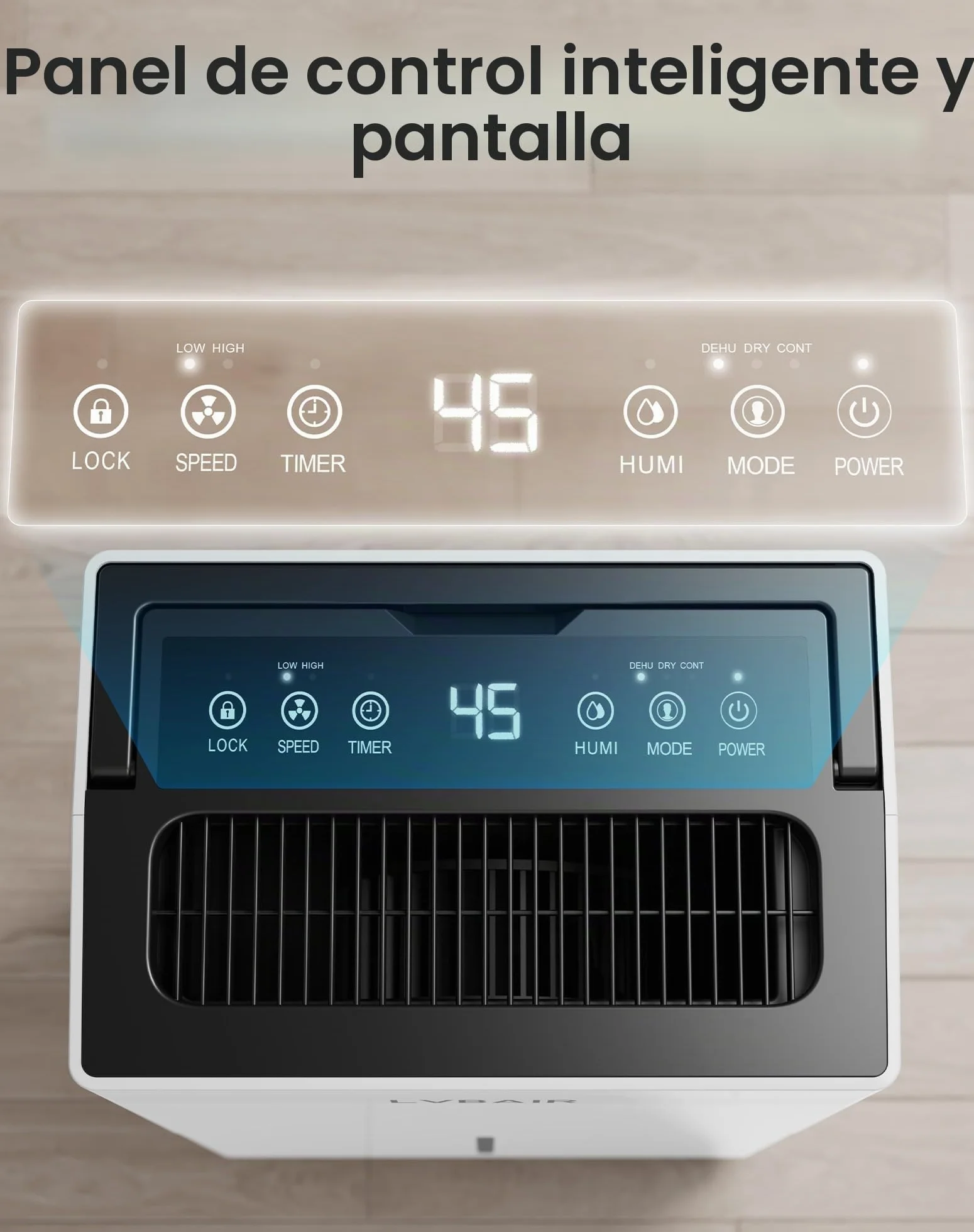 Deshumidificador eléctrico 20 l/día, portátil, 3 modos, control inteligente de humedad