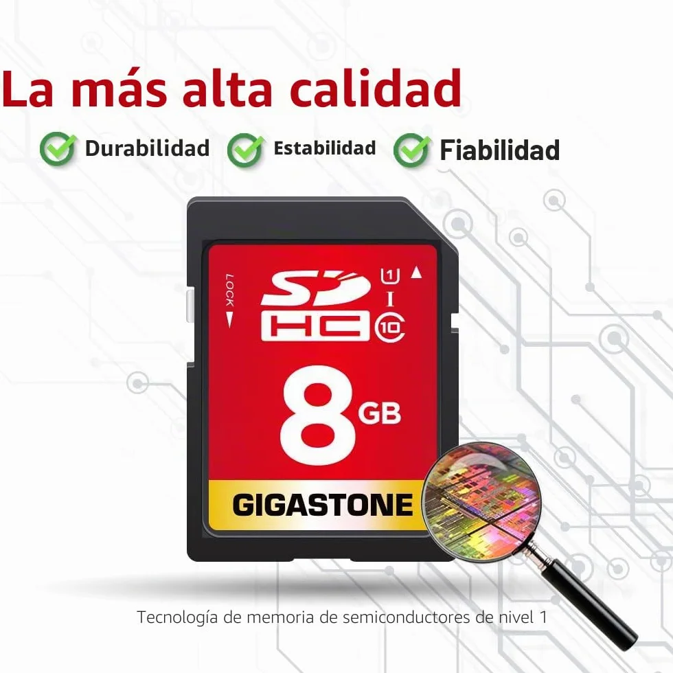 Gigastone - Tarjeta de Memoria SDHC de 8 GB, Juego de 2 Tarjetas, Alta Velocidad para la Reserva de Fotos, vídeos, música, Archivos de Voz, videocámara, grabadora, PC, Mac, Clase 10
