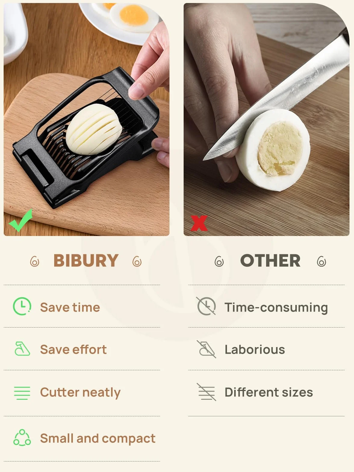 BIBURY Cortador de Huevos de Aluminio con Alambres de Acero Inoxidable Apto para Lavavajillas