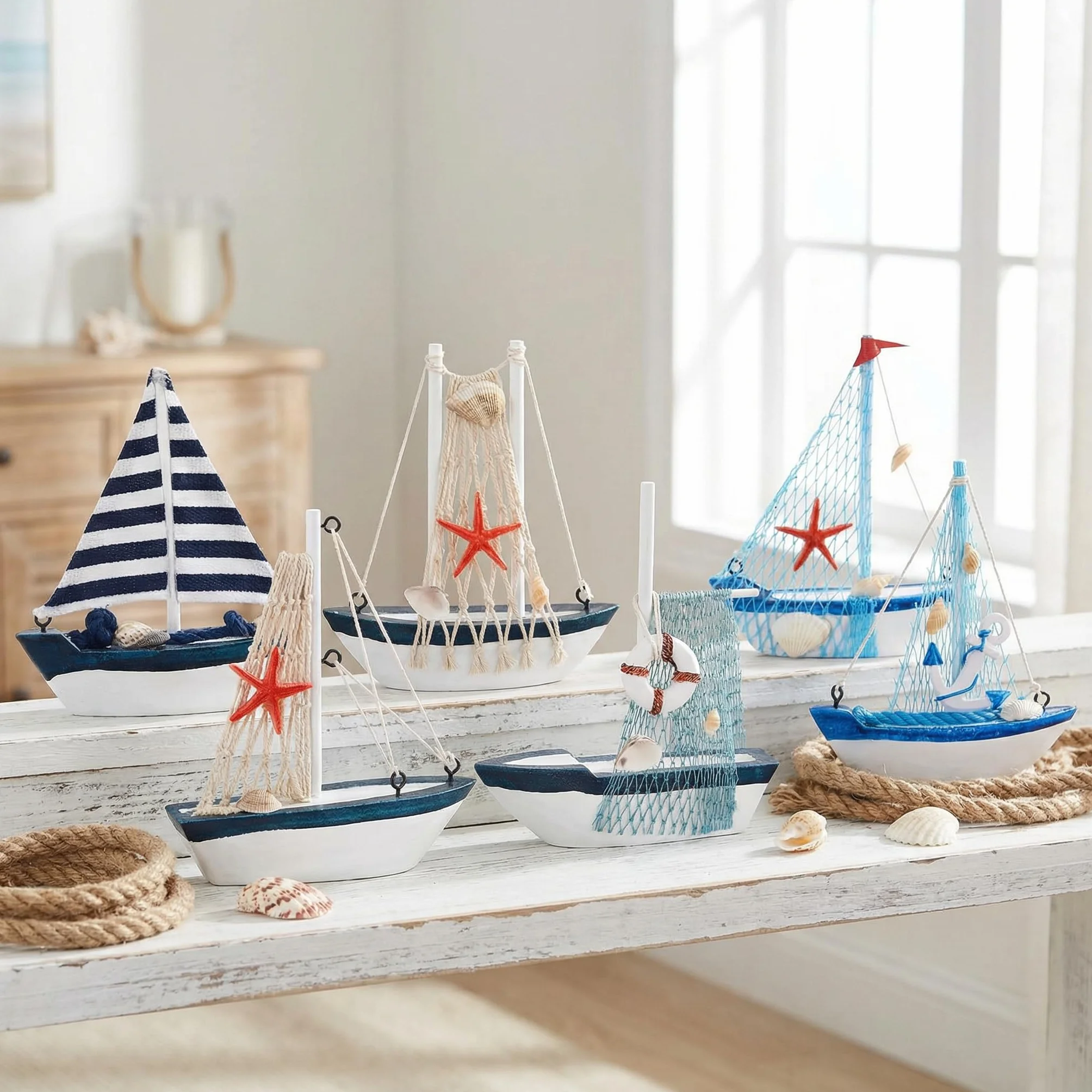 Velas decorativas náuticas hechas a mano azul marino para baño casa 6 unidades