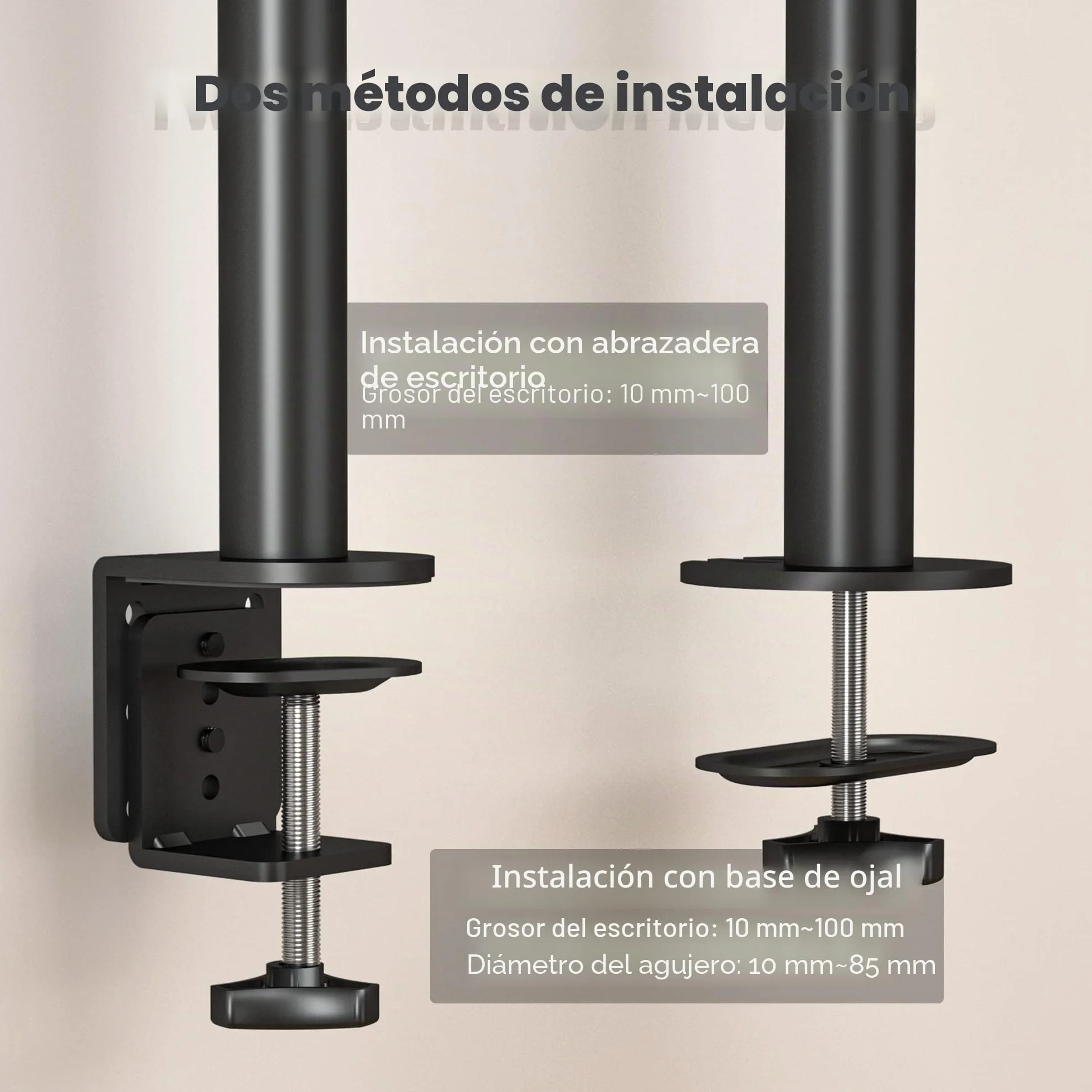 BONTEC Soporte Monitor para Pantallas LCD LED de 13-32 Pulgadas, Brazo Monitor de Escritorio para Pantallas de Monitor hasta10 kg, Altura Ajustable, 2 Opciones de Montaje, VESA 75x75/100x100mm