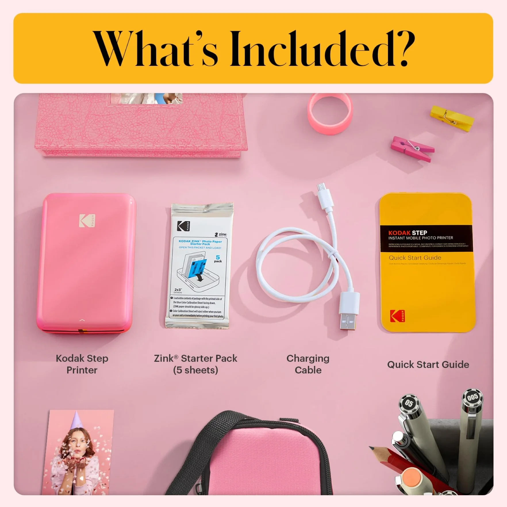 KODAK Step Impresora de fotos instantánea para smartphone - Mini portátil inalámbrica en color - Fotos adhesivas Zink 2x3” - Bluetooth compatible con iOS y Android - App de edición divertida - Rosa