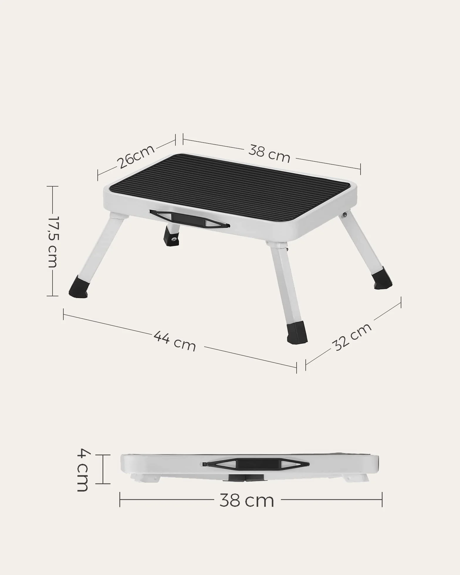 SONGMICS Taburete Escalón Plegable Acero 150 kg 38 x 26 x 4 cm Blanco GSL01WT