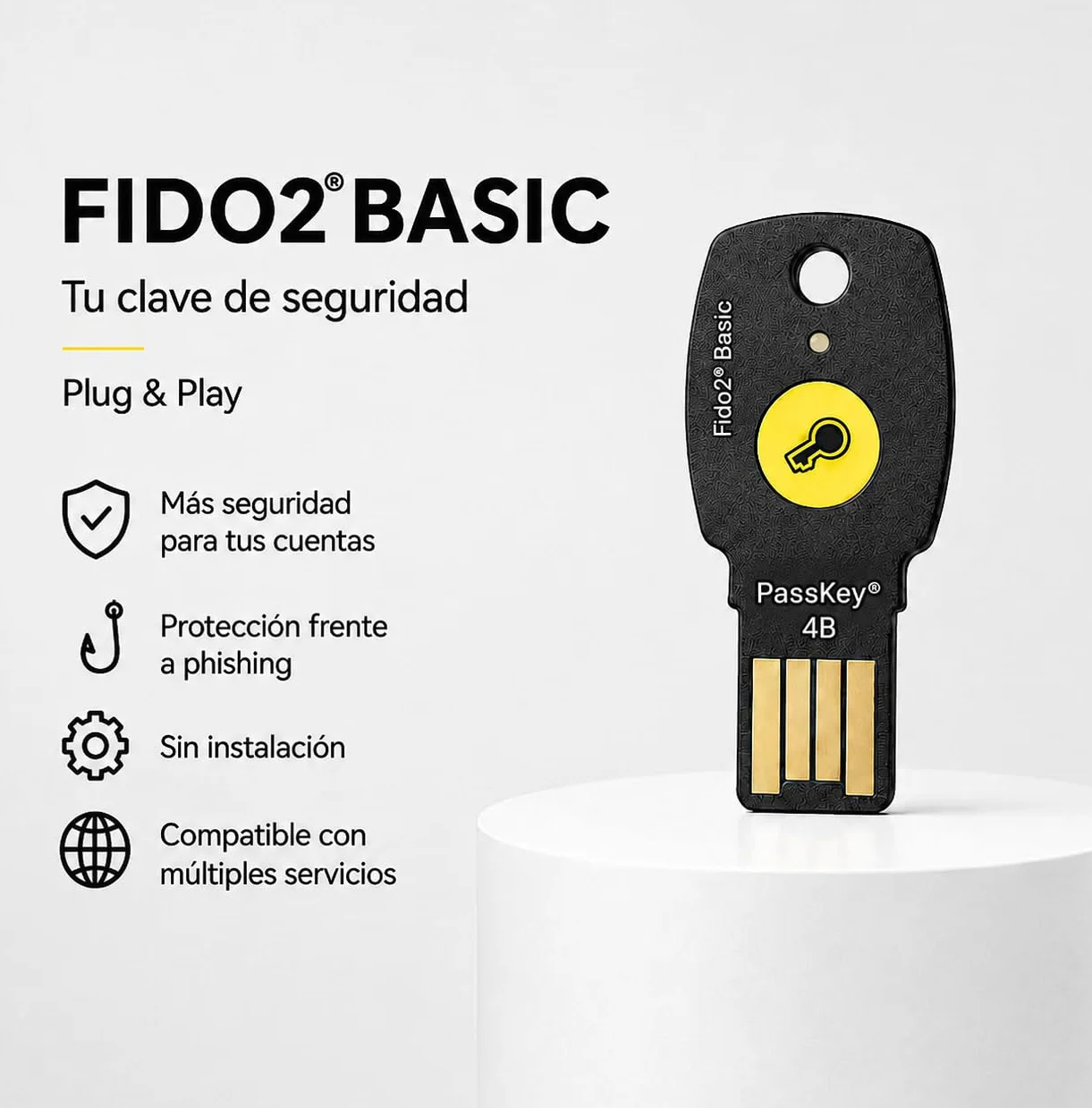 FIDO2 + U2F - USB A Y C - PassKey® FIDO2 Basic - FIDO2 Certified - ChipNet ID -Empresa Española con Soporte Personal.