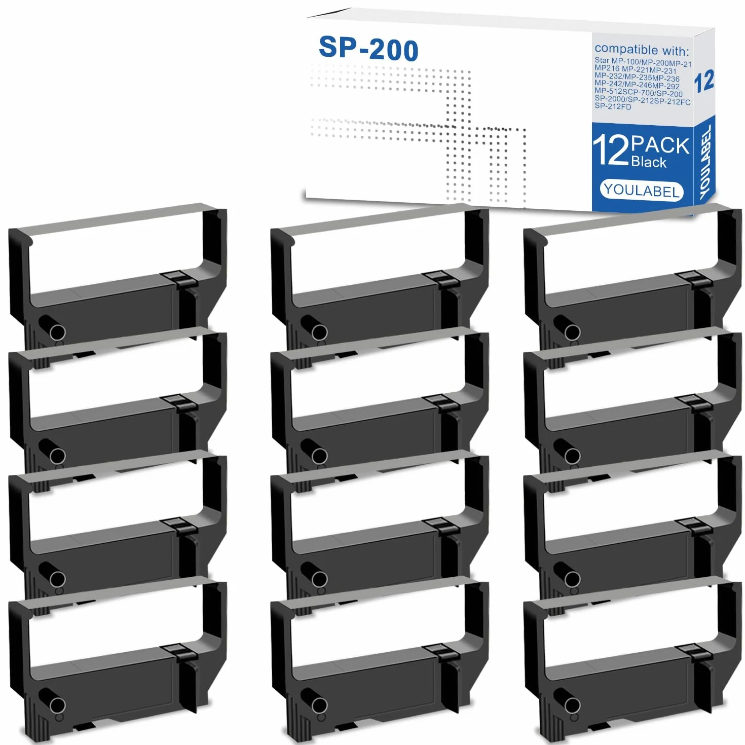 SP200 - Cinta de tinta negra de repuesto para cinta Star SP200 utilizada con Star Micronics SP200 SP-200BK SP-500 SP-2000 SP-512 SP-542 SP-2360 RC200 impresora POS de recibos (paquete de 12)