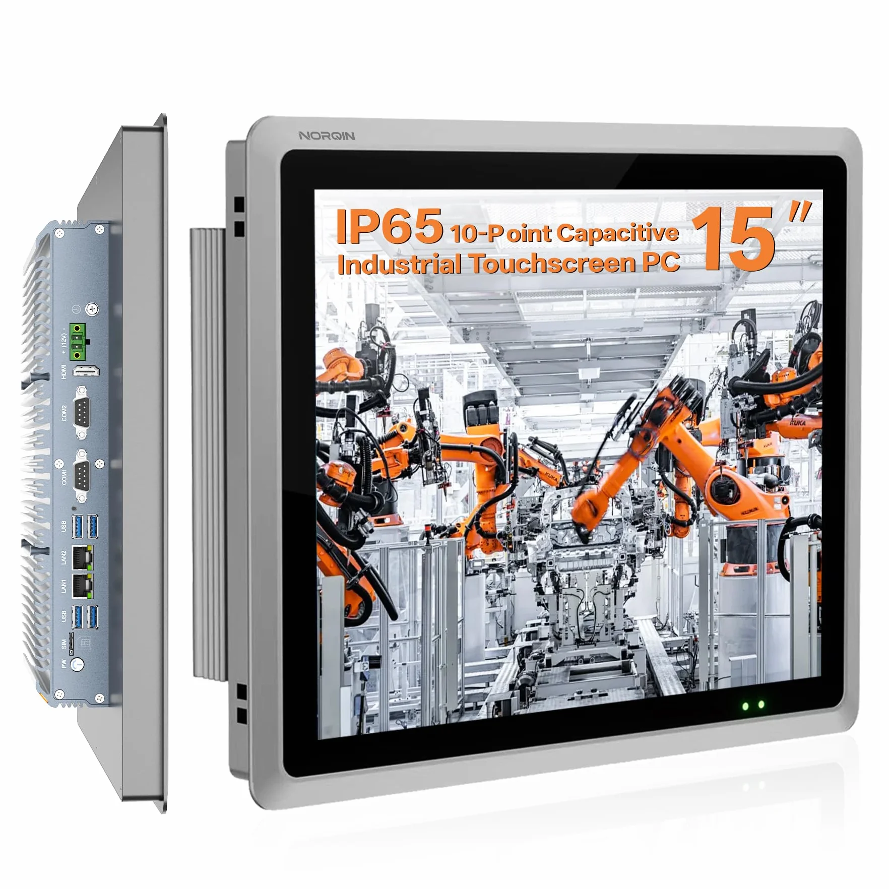 Panel PC Industrial Integrado De 15",IP65 Pantalla Táctil Capacitiva 10 Puntos,Sin Ventilador Ordenador Todo En Uno,Windows 10 Pro,Automatización,Fábrica,Quiosco (i5-7200U,8GB RAM 128GB SSD)