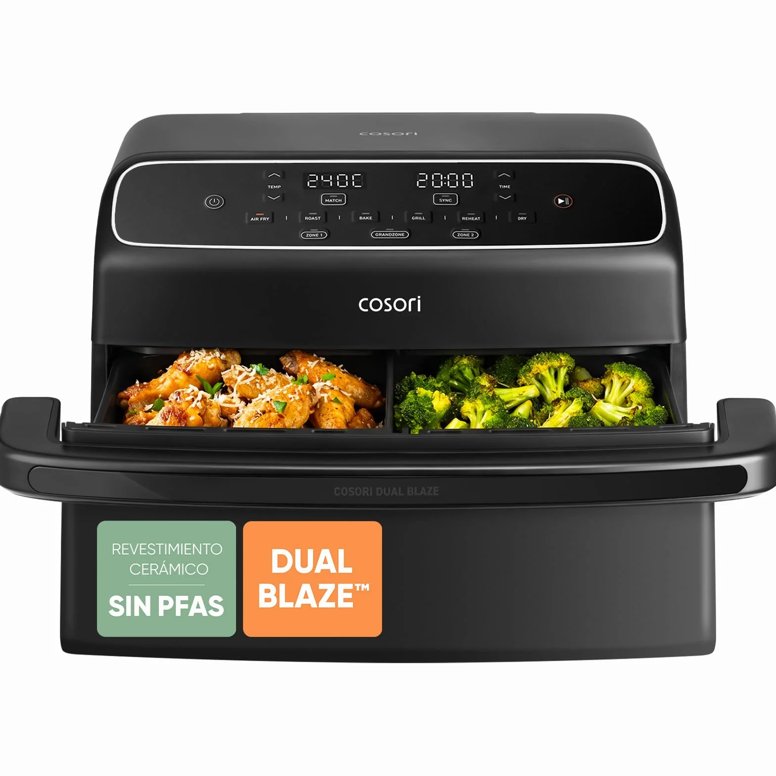 Cosori Dual Blaze Twinfry Freidora de Aire 8,6 Litros Doble Cesta 2700W Revestimiento Cerámico sin PFAS 6 en 1