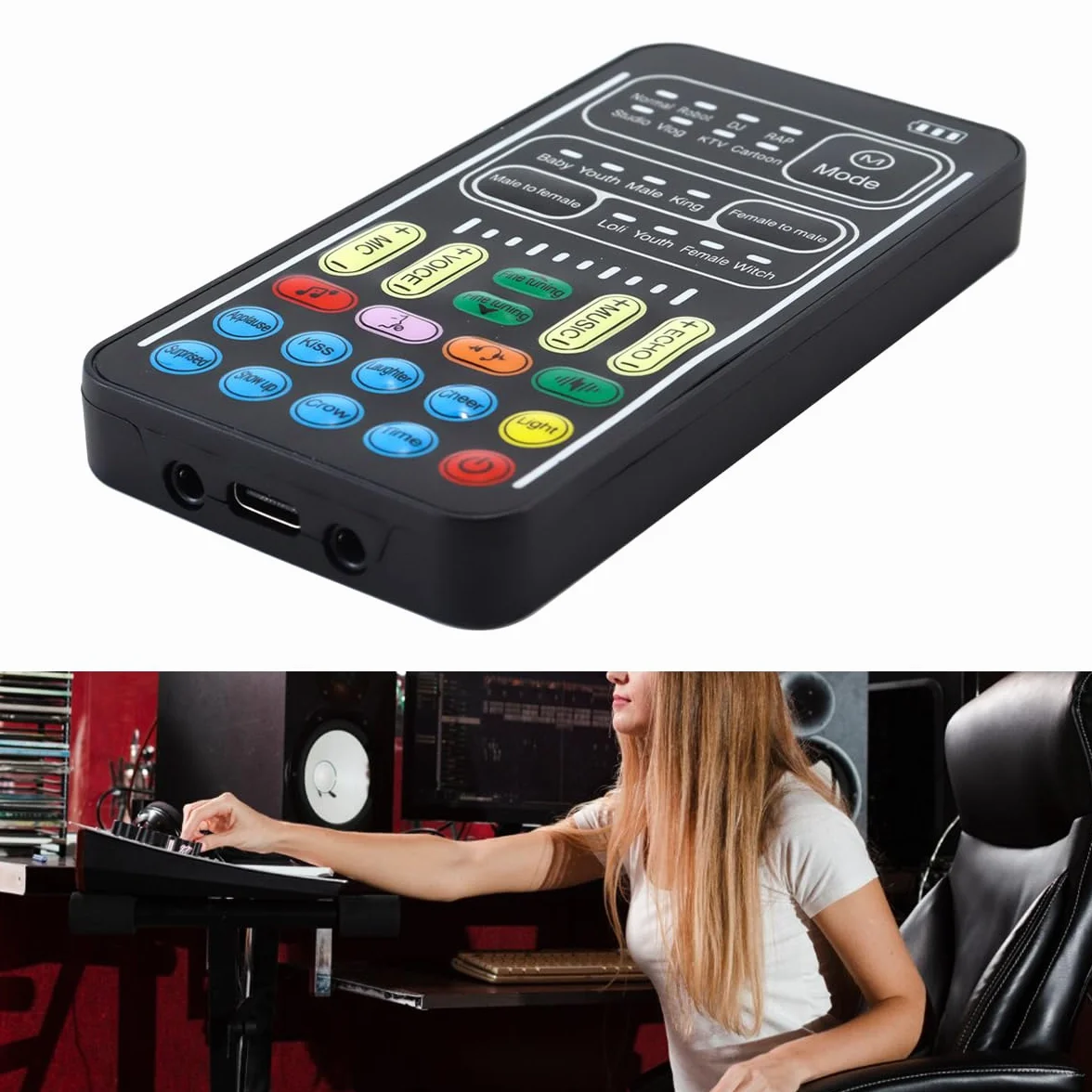 Riven I9 Voice Changer Set Multifuncional Portátil Grabación Mini Tarjeta de Sonido para Game Anchor Recording Computer Multifuncional Kit