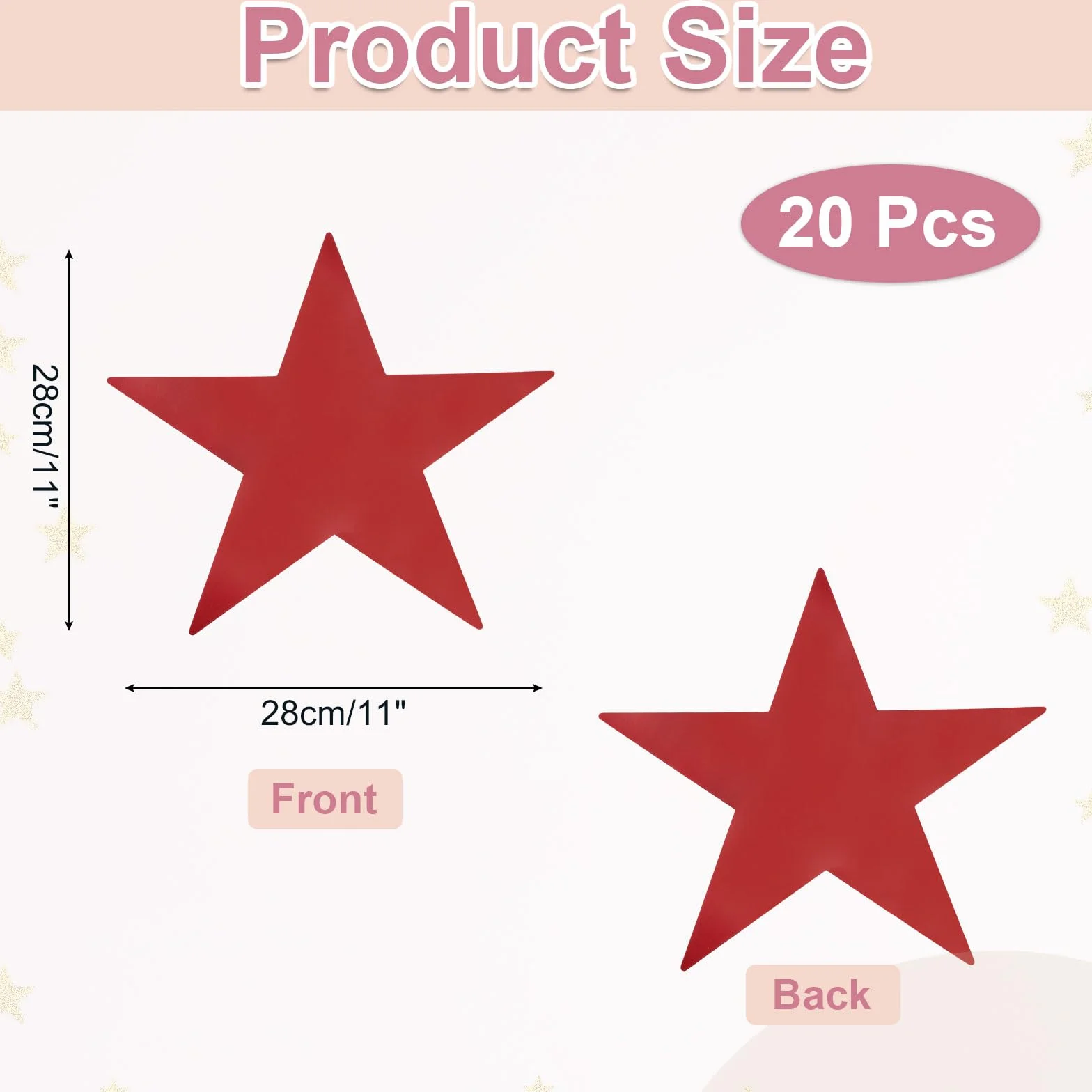 Estrellas Rojas Recortadas Decoración 20 Pcs 11" Cartón Doble Impresas Confeti
