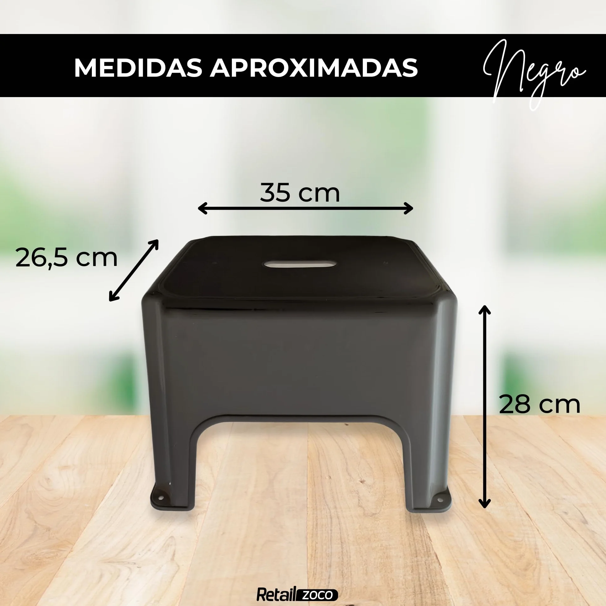 TECHZOCO Taburete de Plástico Apilable Multiusos, 150Kg, 28x35 cm, Negro