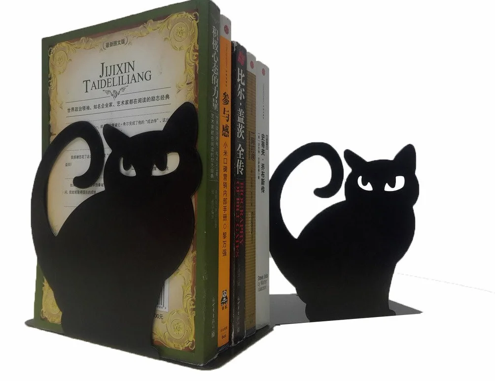 Metal Sujetalibros Antideslizante Engrosamiento Gato Persa Negro Hierro