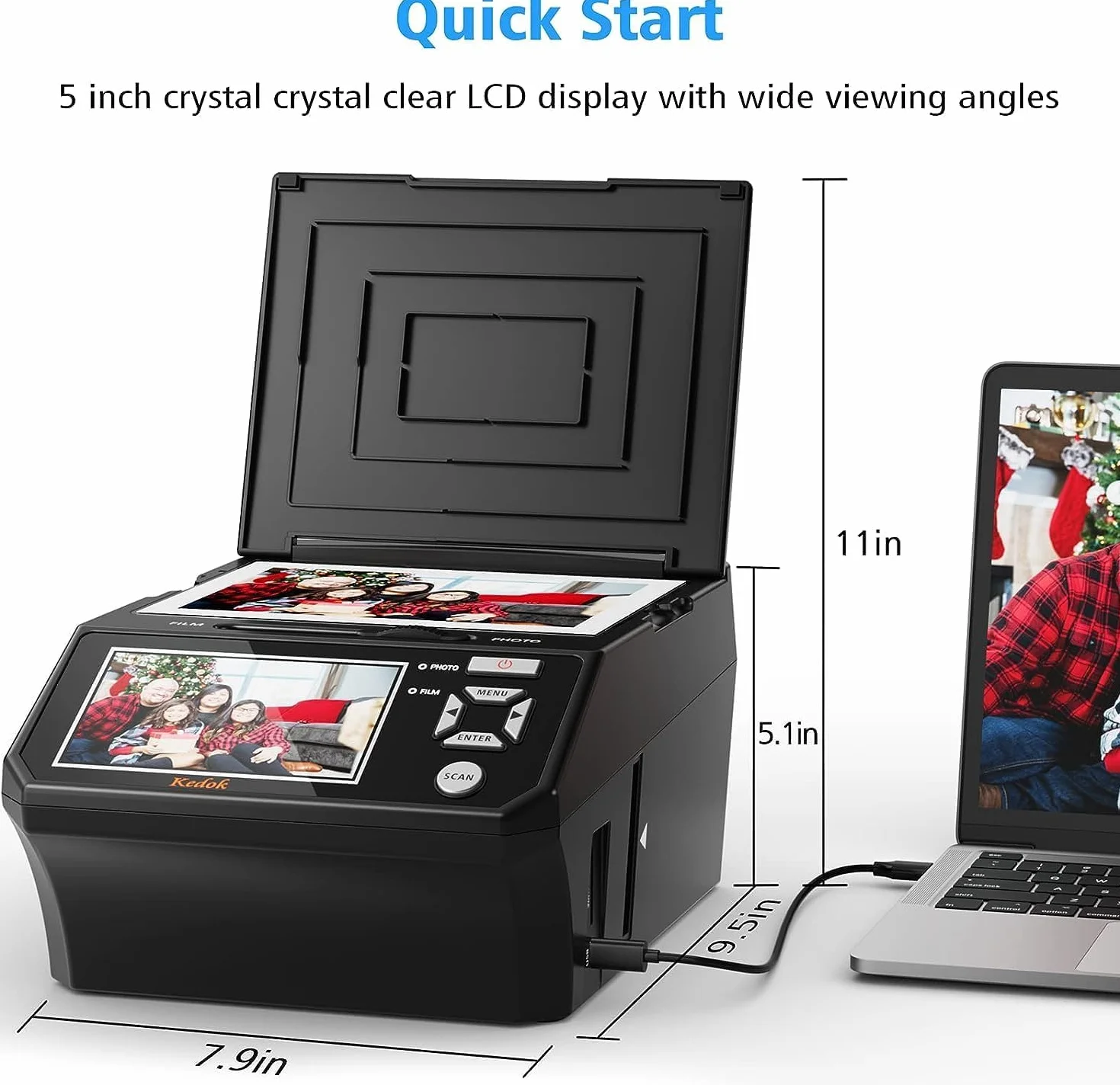 Pantalla LCD de 5 pulgadas, convierte películas, fotos y tarjetas de visita de 35 mm y 110 mm en alta resolución JPEG de 22 MP - Incluye tarjeta SD de 8 GB