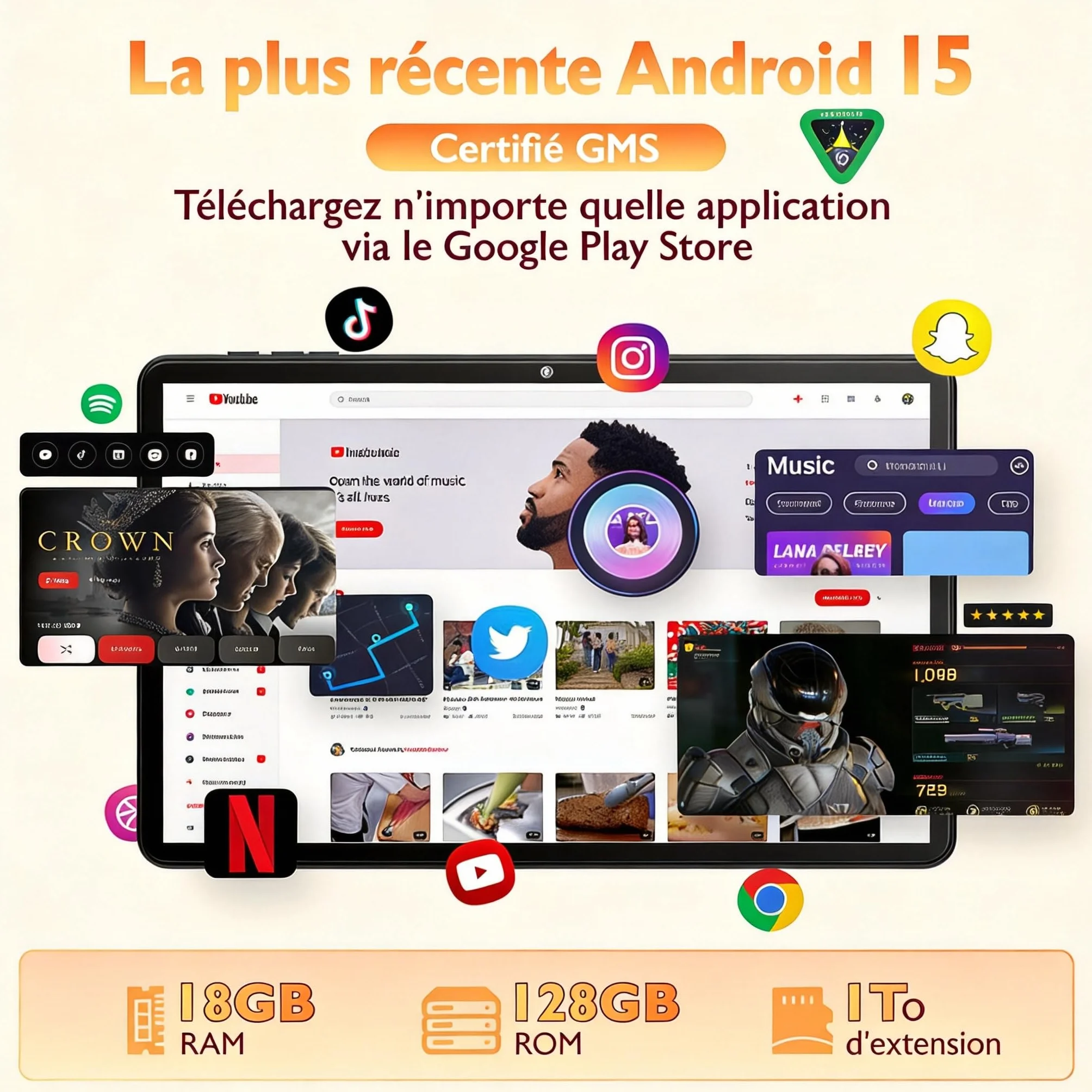Tablet 10 Pulgadas Android 15 con Funda, 18GB RAM (6+12) 128GB, Octa-Core T30, 1TB Ampliable, WiFi 6, batería 6000mAh, Pantalla IPS HD, Widevine L1, GPS, Gris