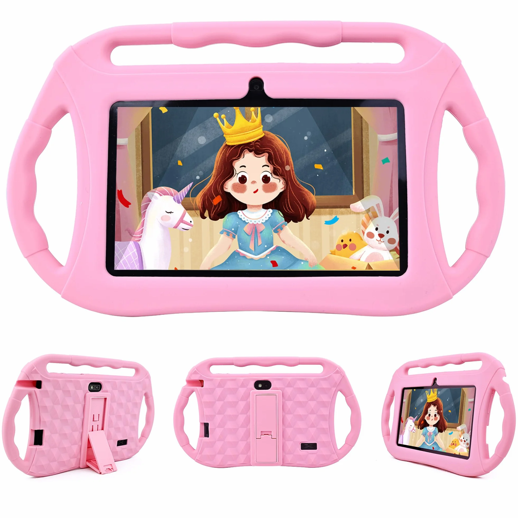 Veidoo Android Tablet para niños, 7 Pulgadas HD Tablet Infantil, 2GB RAM 32GB ROM, WiFi, Cámara Dual con Estuche, Control Parental, Juegos Educativos, Protección para Los Ojos(Rosa)