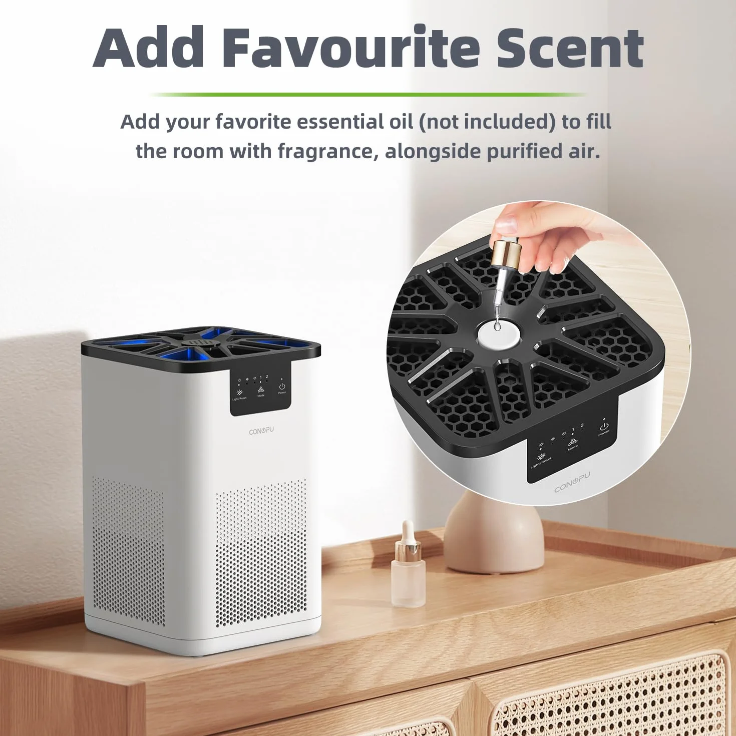 CONOPU Purificador de Aire con Filtro HEPA H13, Aromaterapia, Filtración 3 Etapas, Luz Nocturna