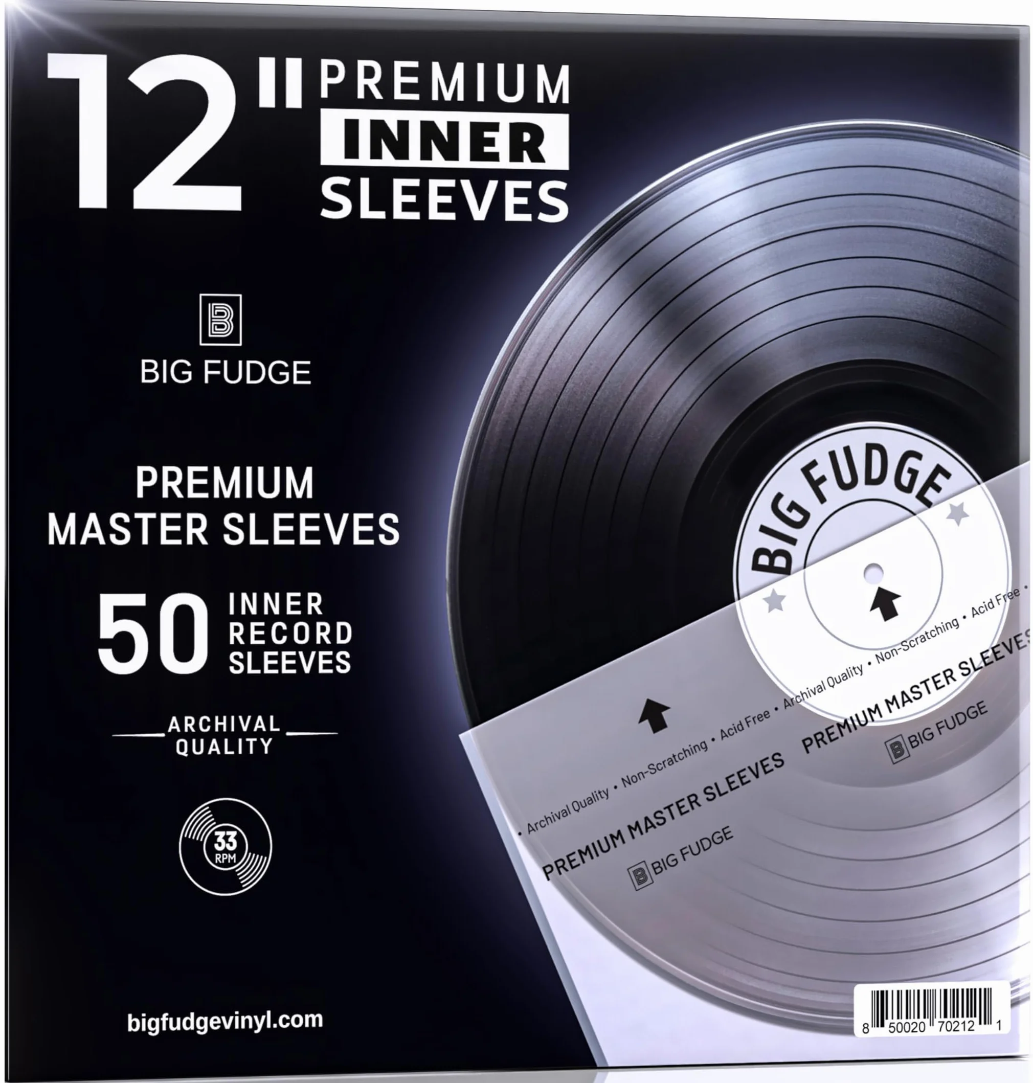 Big Fudge Fundas Vinilos LP Interior - 30cm x 50 uds. - 50x Funda Vinilo Papel de Arroz Antiestático para Archivar - Fundas Interiores Vinilos 12" Transparente de 3 Capas