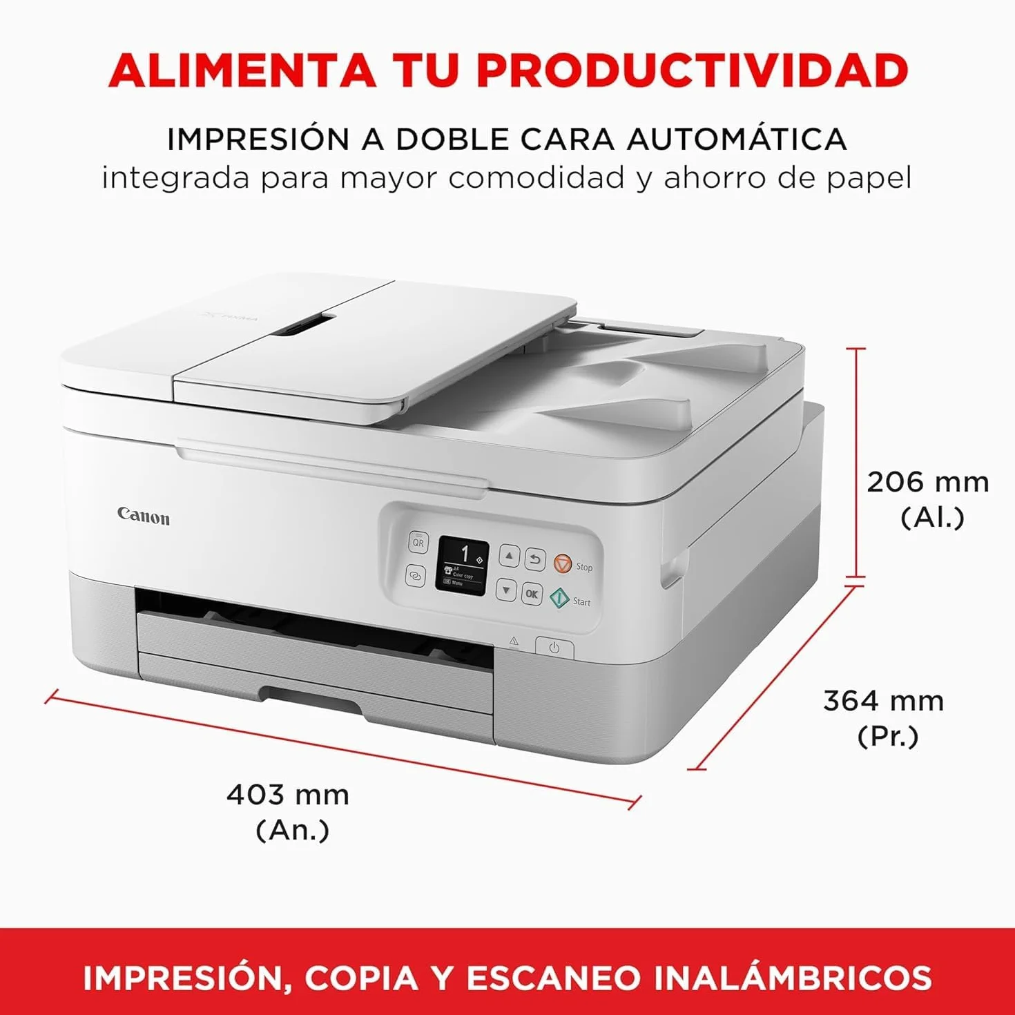 Canon Pixma TS7451i Impresora Multifunción 3 en 1, Sistema de Inyección de Tinta, Impresión, Escaneo y Copia, WiFi, Pixma Print Plan, Impresión a Doble Cara, ADF de 35 Hojas, Bandeja Posterior,Blanca