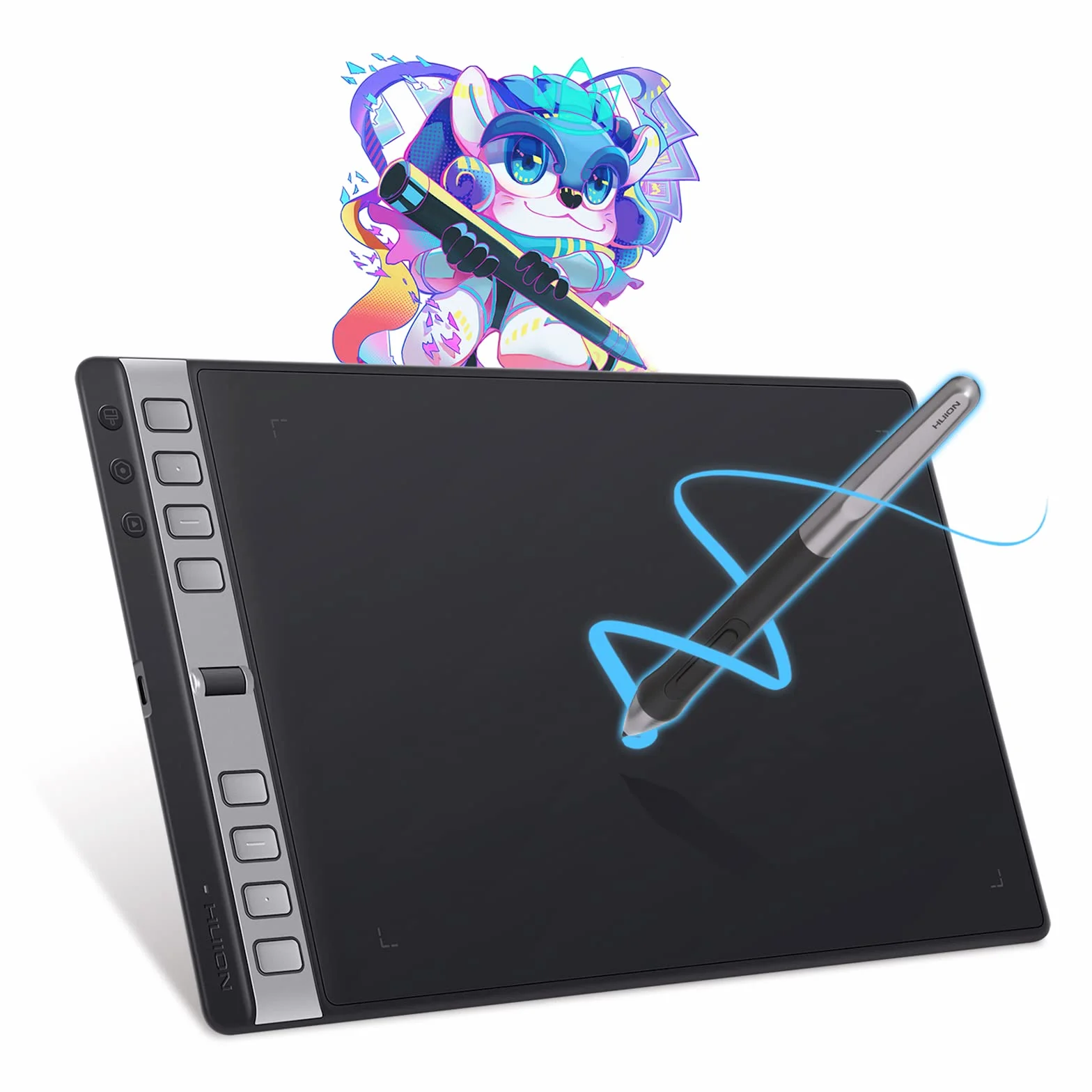 HUION Inspiroy 2 L Tableta Gráfica, 10.5 x 6.56 Pulgadas, Negro, Compatible con Mac, PC, Linux y Android, para Creación de Arte Digital, Edición de Fotos y Trabajo de Diseño