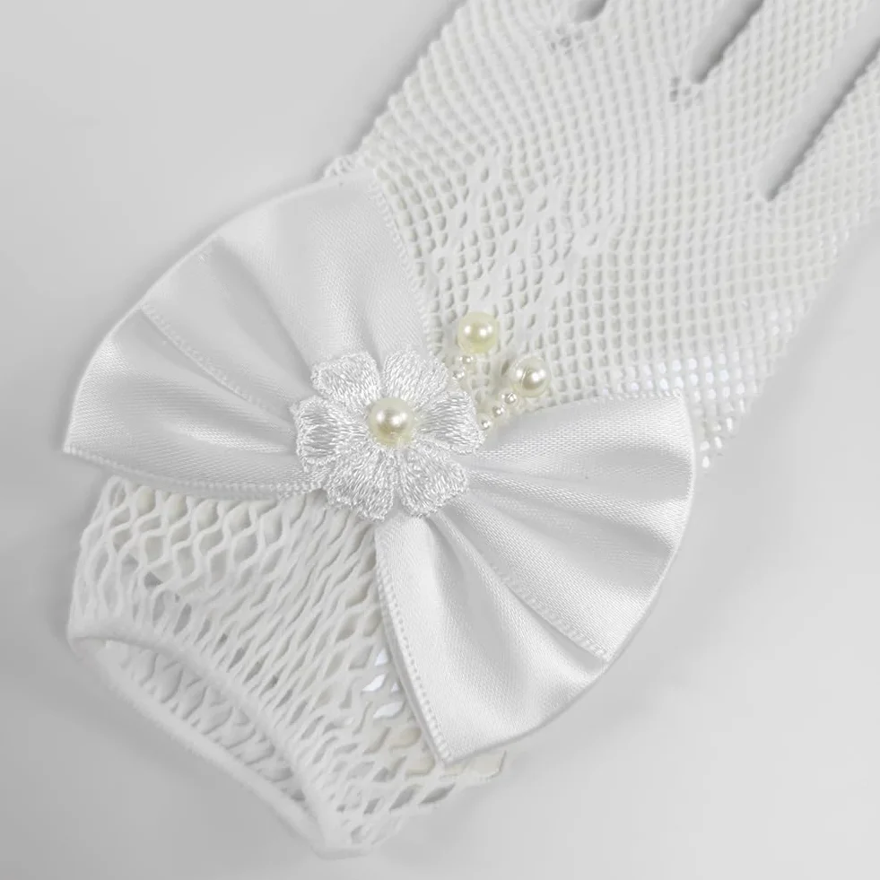 SwirlColor Guantes Blancos de Satén Organza para Niña Primera Comunión Boda Fiesta con Encaje Floral