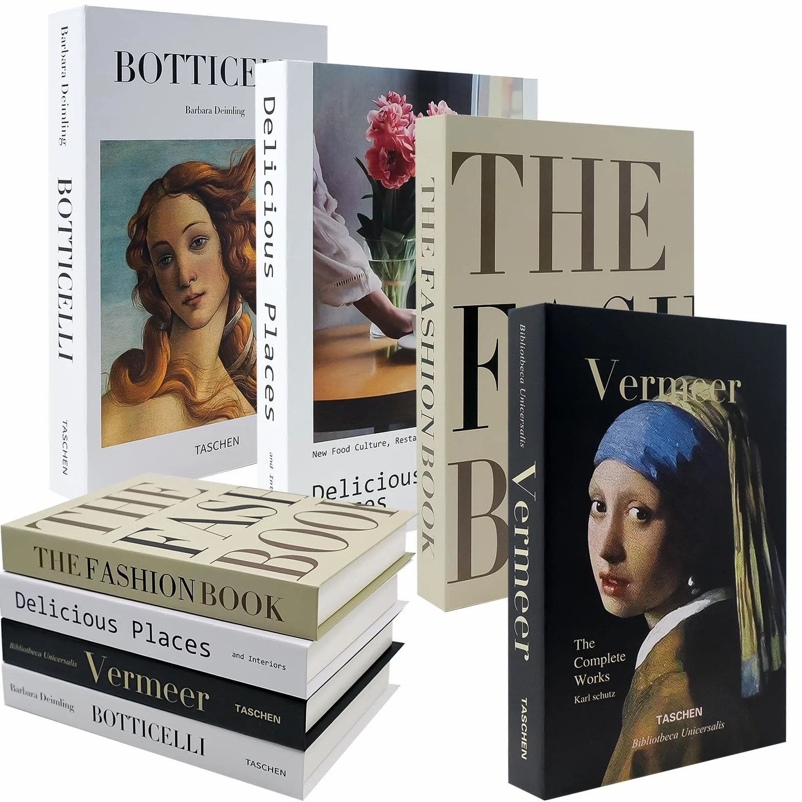 Juego de 4 libros decorativos Ennoxwi libros falsos de cartón para estantería, mesa de café