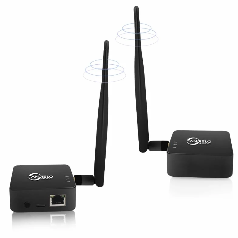 Puente inalámbrico de 2,4 GHz punto a punto para exteriores WiFi (alcance de 1 km), ideal para conexiones PtP/PtMP con antena de alto beneficio, adaptador tipo C, 2 puertos RJ45 Ethernet (2 unidades