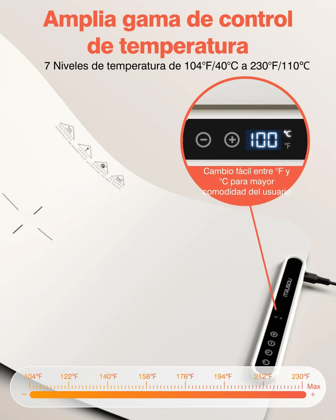 iTRUSOU Bandeja de Calentamiento de Silicona para Alimentos 7 Ajustes de Temperatura Apagado Automático 2-8 Horas Celsius/Fahrenheit