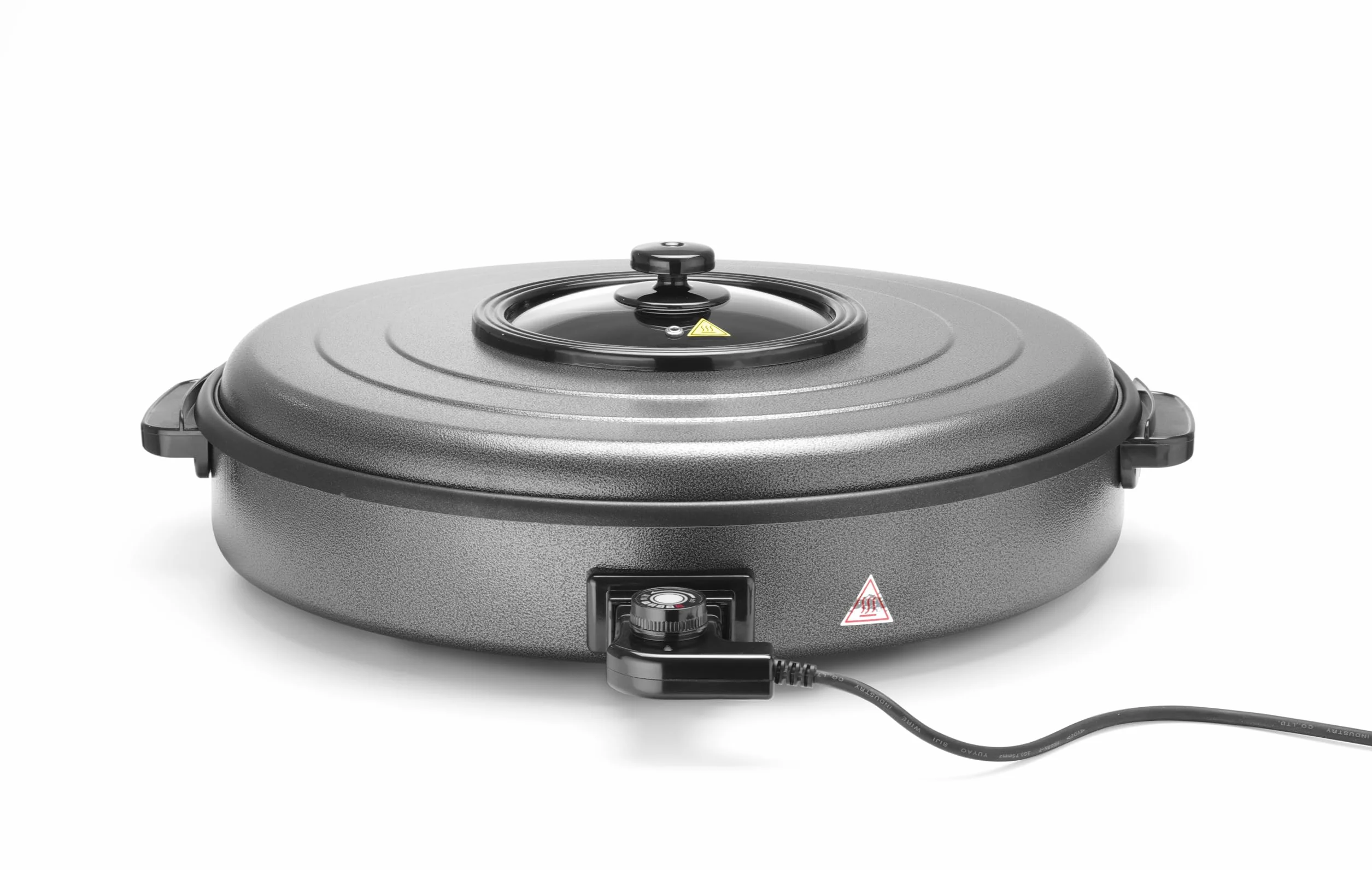 HENDI Sartén eléctrica multiusos, paellera cazuela olla plancha, de fiestas, revestimiento antiadherente, termostato, con tapa, interior: ø55cm profundidad: 6cm, 230V, 1600W, ø620x(H)190mm, aluminio