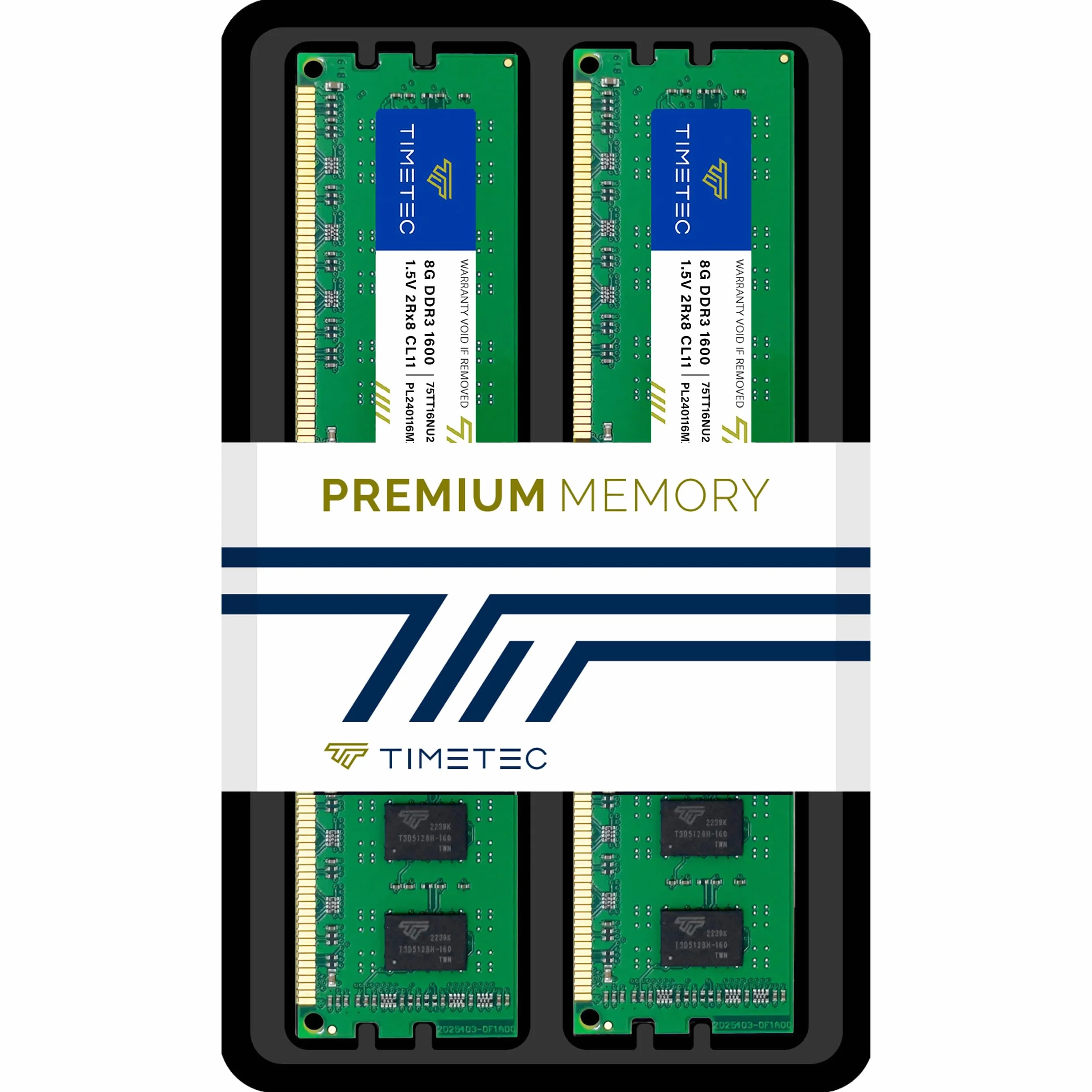Timetec 16GB Kit(2x8GB) DDR3 1600 MHz (DDR3-1600) PC3-12800 (PC3-12800U) no ECC sin búfer 1.5 V CL11 2Rx8 Dual Rank 240 Pines UDIMM computadora de Escritorio RAM (SDRAM) módulo