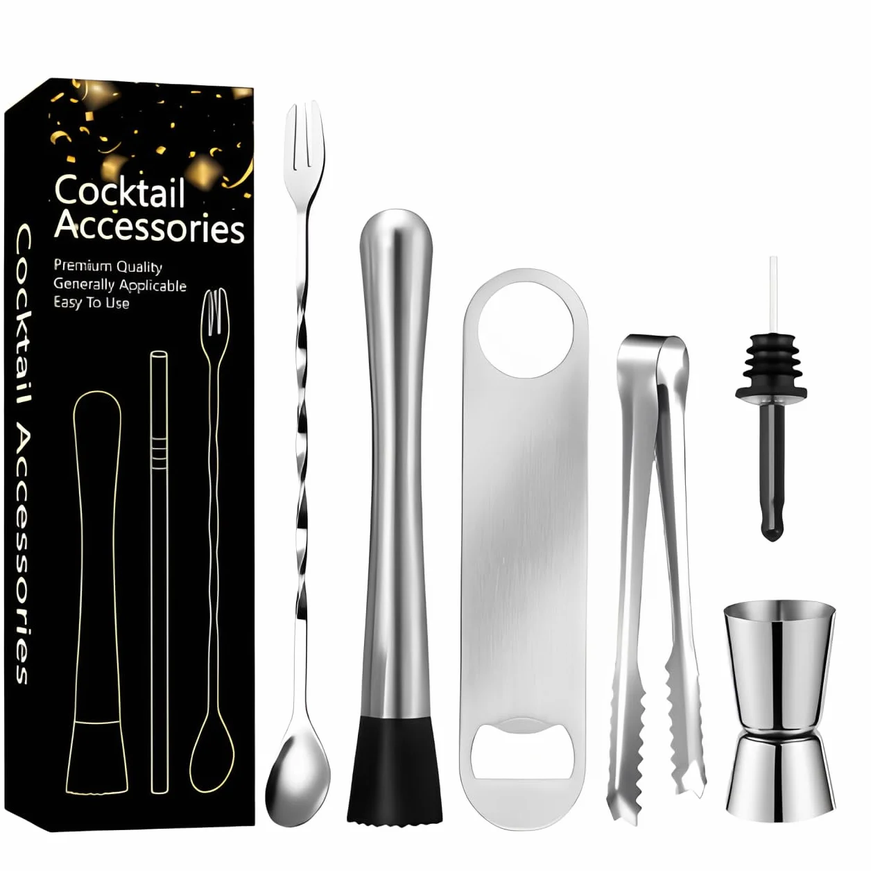 Set de 6 Piezas de Herramientas Profesionales para Cócteles de Acero Inoxidable