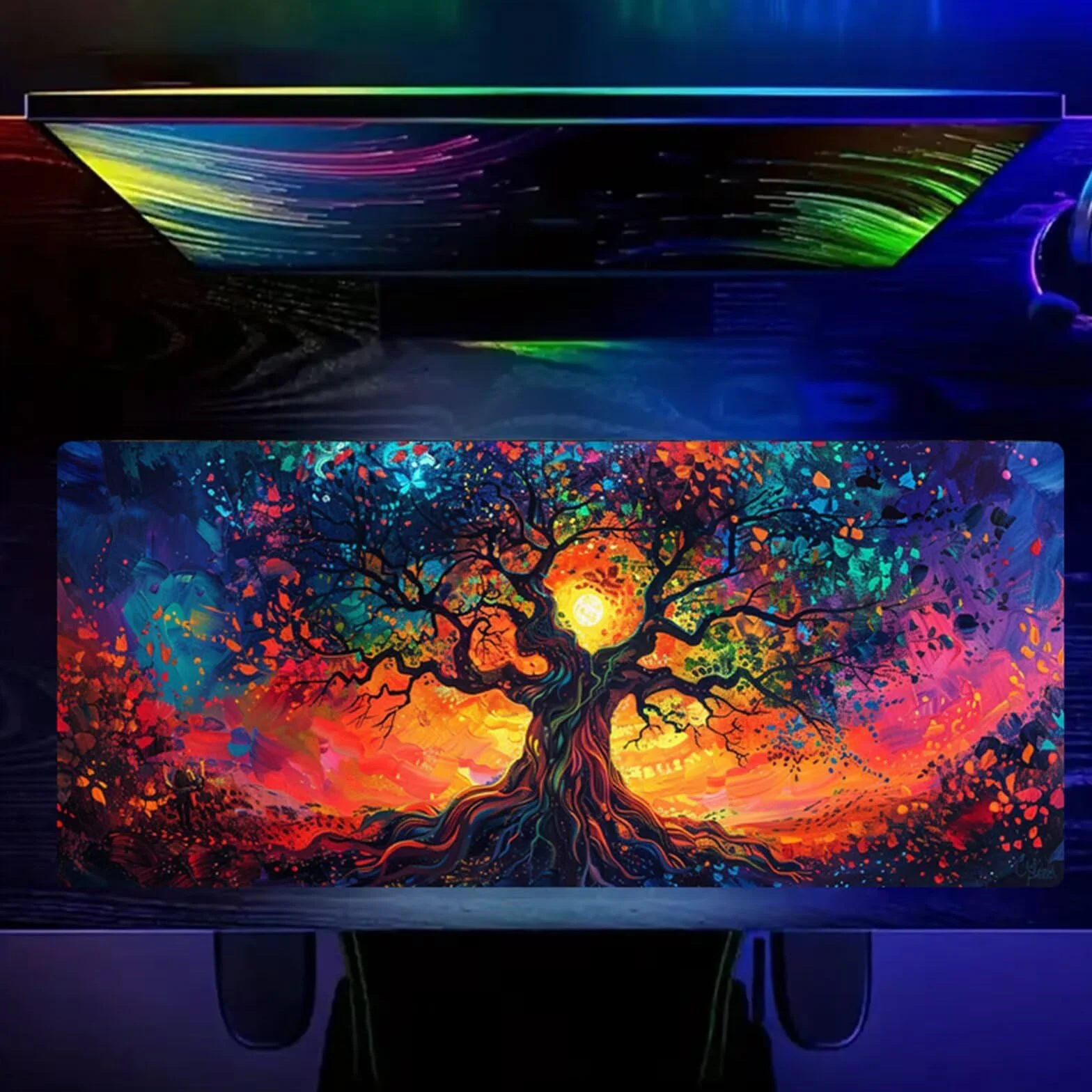 Alfombrilla de Ratón Gaming XXL 1000x500x2mm, Árbol de la Vida Acuarela | Alfombrilla Escritorio Grande Antideslizante, Superficie de Alta Precisión y Velocidad para Teclado, PC y Laptop
