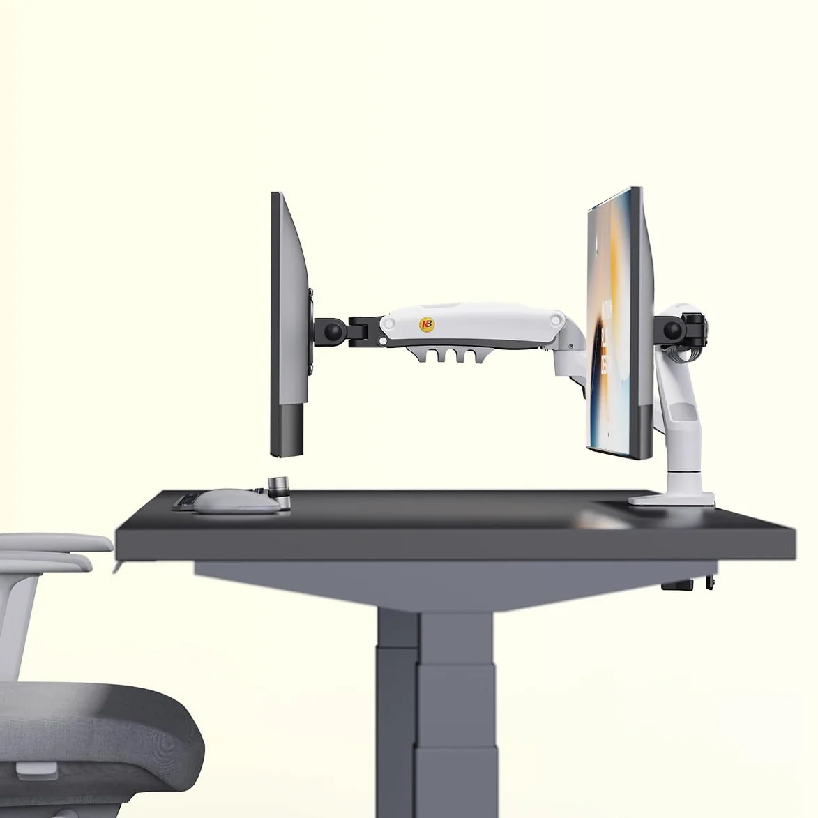 Soporte de Escritorio con Resorte de Gas para Pantallas LCD de 17″-32″, Blanco, VESA 75 mm y 100 mm, rotación de 360°, para un Peso de 2 a 9 kg