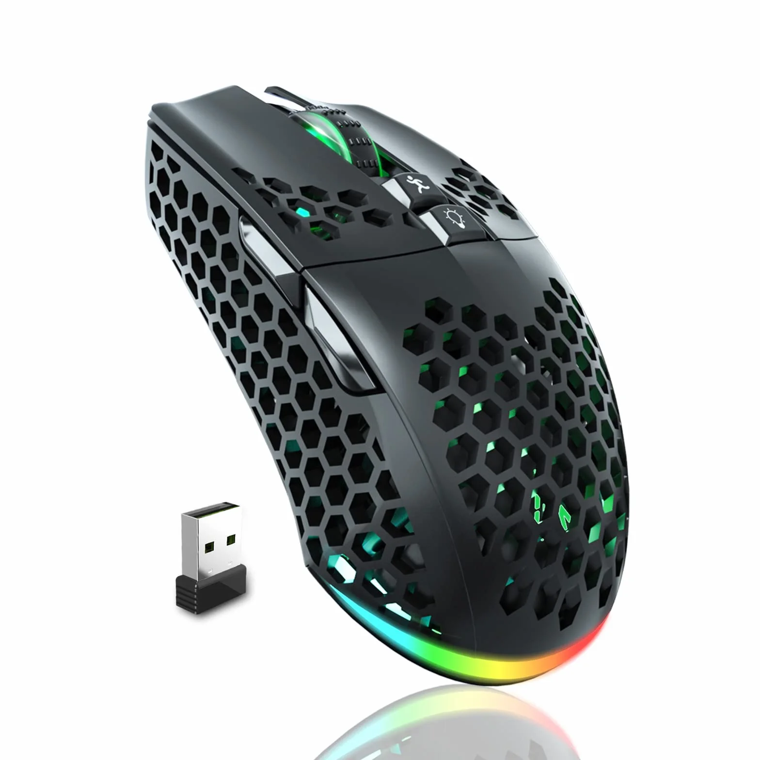 SOLAKAKA SM600 - Ratón inalámbrico para juegos, diseño de panal de abeja, trimodos, BT/2.4G inalámbrico/tipo C, con 2 botones laterales, macro programable y luz RGB para PC/Mac/portátil, color negro