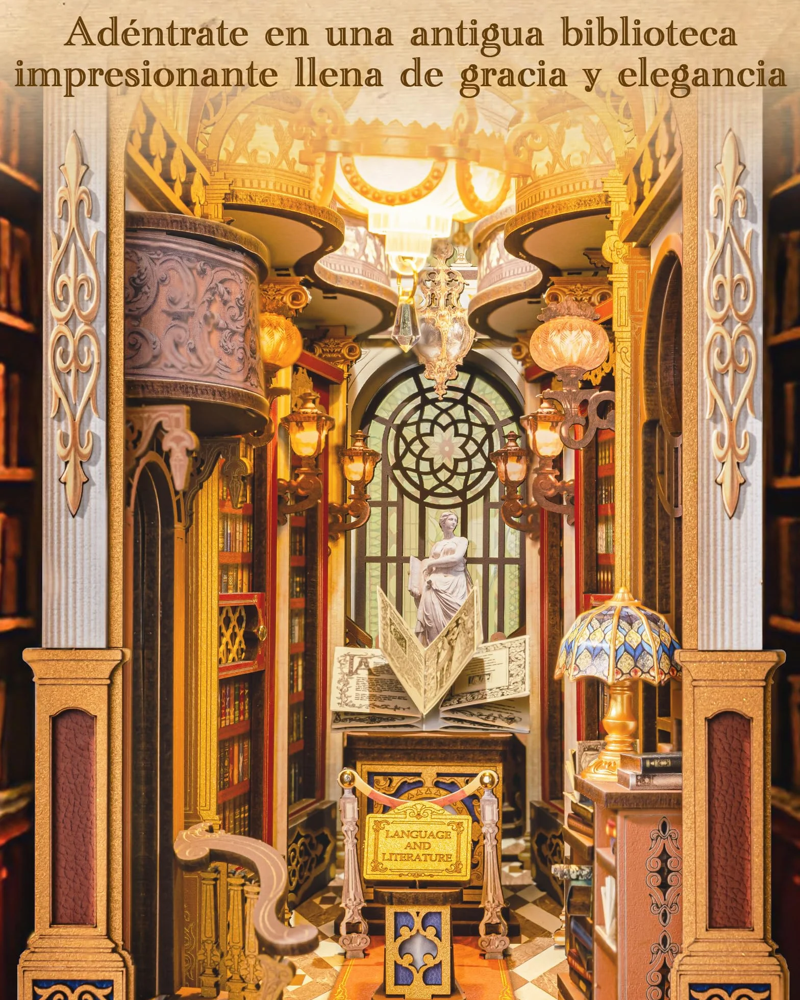 Rolife Book Nook Library of Wonders, Puzzle 3D de Madera, Kit de Casa Miniatura DIY, Sujetalibros Decorativo