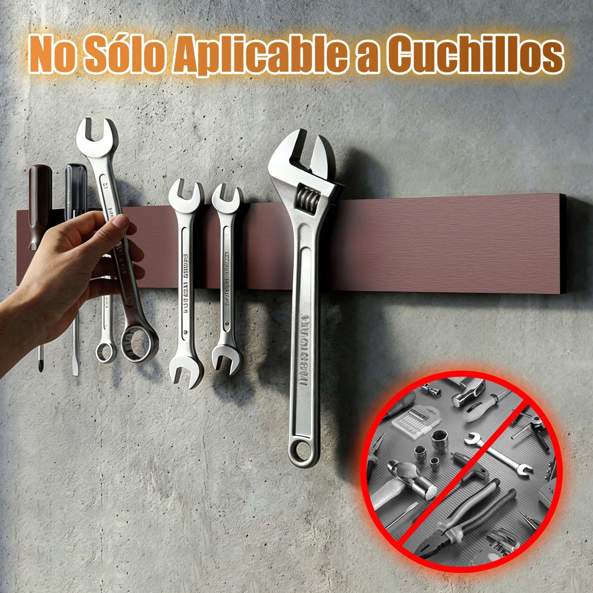 Soporte Cuchillos Cocina Magnético 40 cm, Organizador Cuchillos Madera con Imanes Adhesivos y 2 Ganchos Autoadhesivos