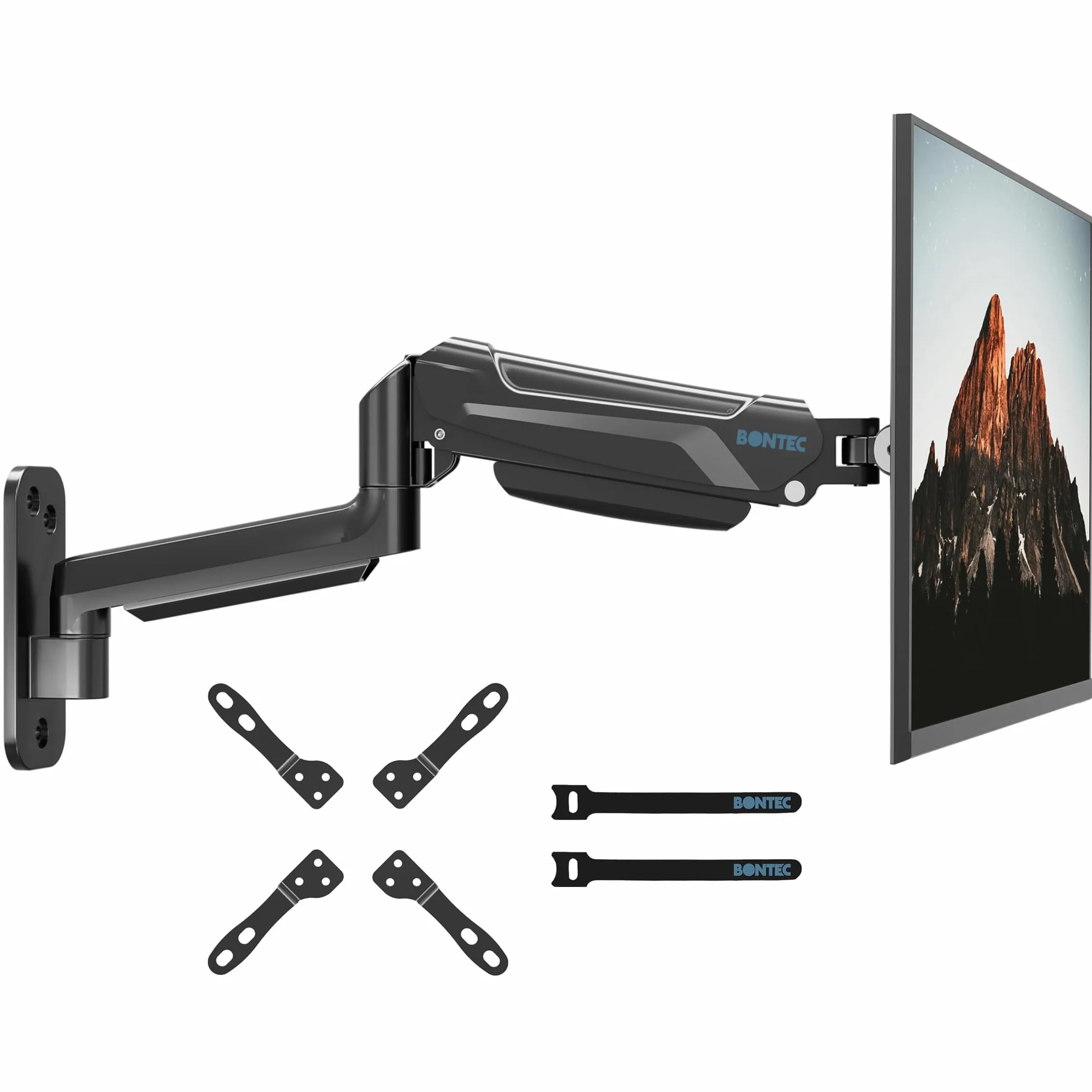 BONTEC Soporte Monitor Pared de 13 a 42 Pulgadas hasta 9 kg, Brazo Monitor Pared con Resorte de Gas Completamente Ajustable, Inclinación y Giro, Altura Ajustable, VESA máx 200x200 mm