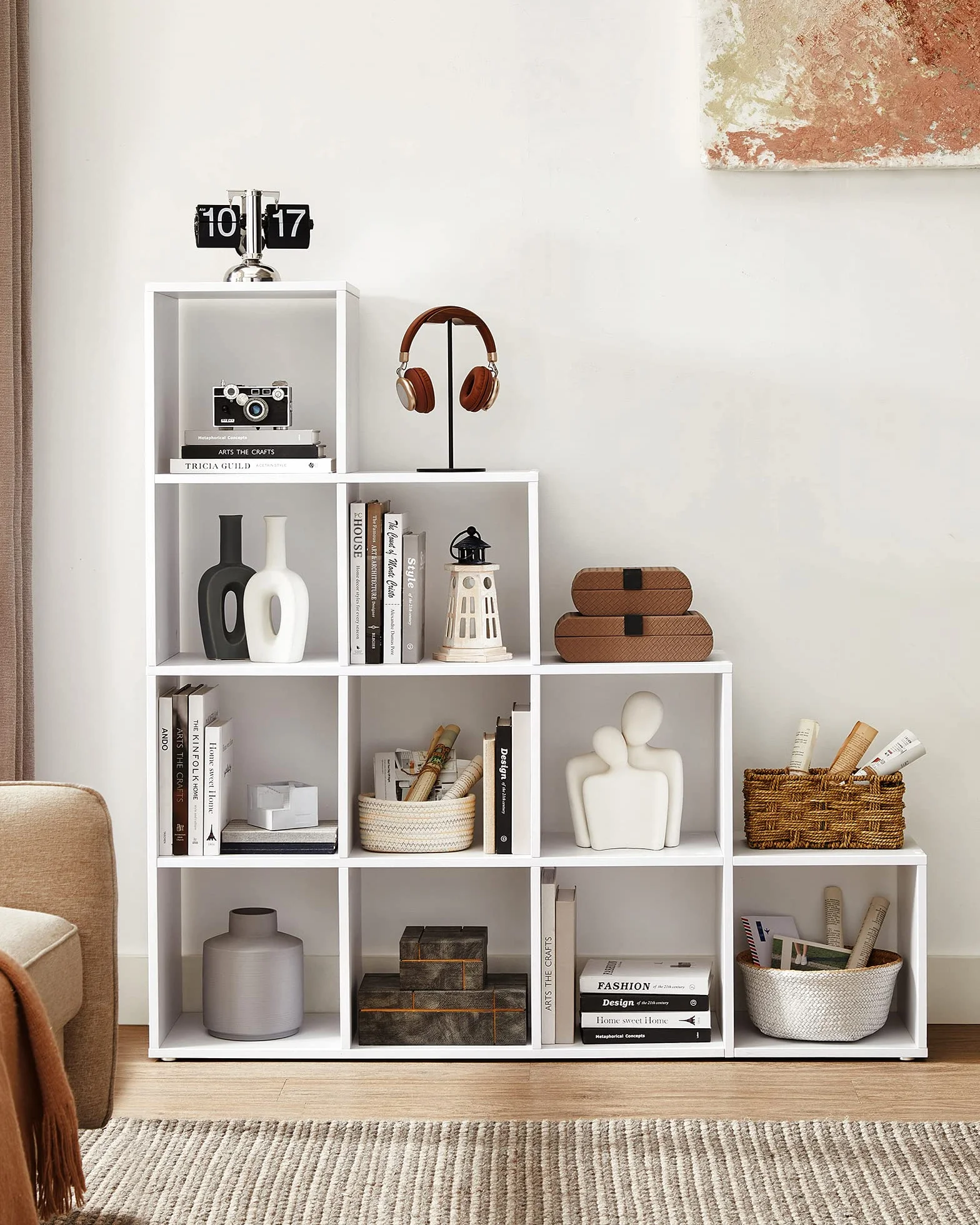 VASAGLE Librería 10 Cubos Estantería Libros Compartimentos Abiertos 29 x 129,5 x 129,5 cm Blanco Nube