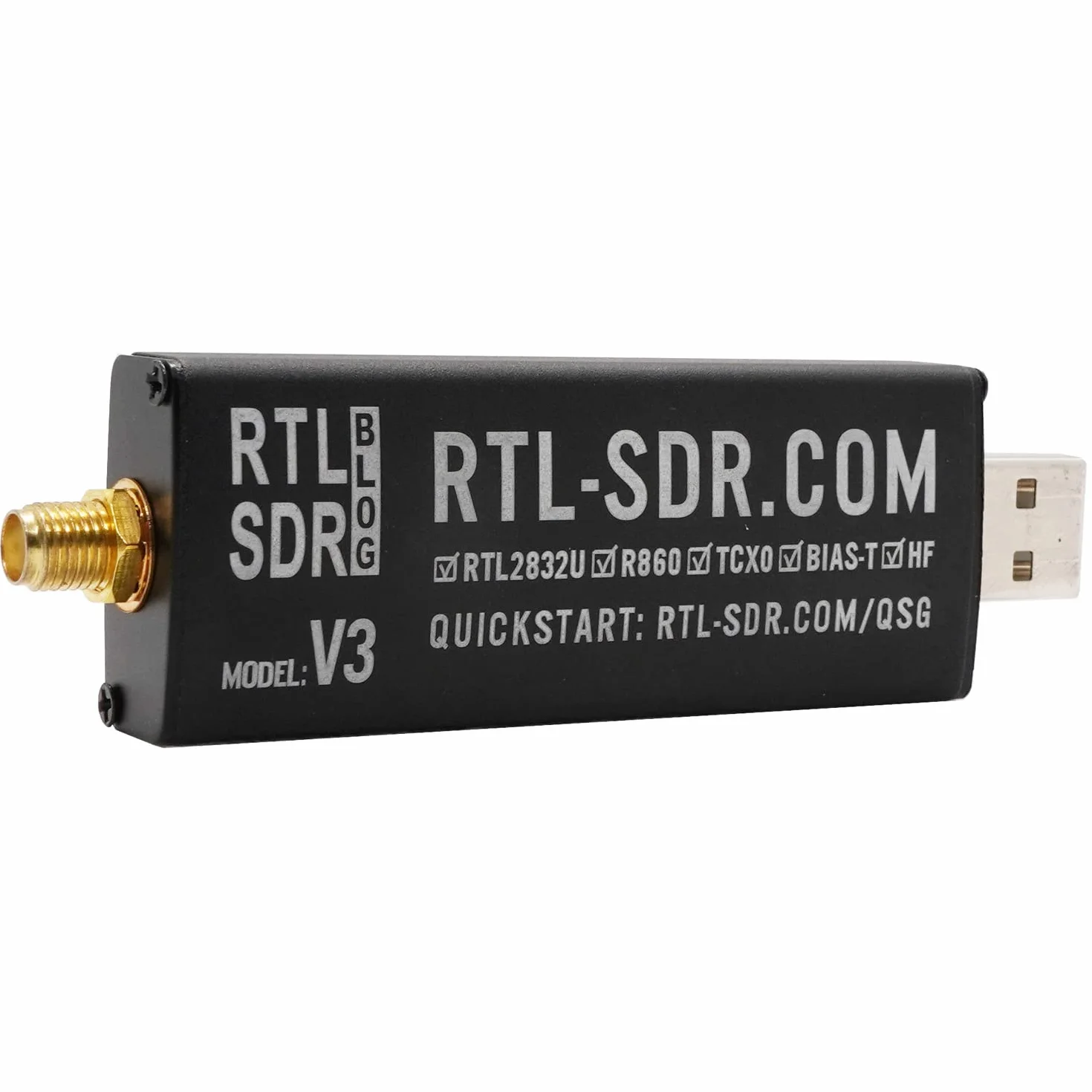 RTL-SDR Blog V3 R860 RTL2832U 1PPM TCXO HF Bias Tee SMA Software Defined Radio with Dipole Antenna Kit (Negro)