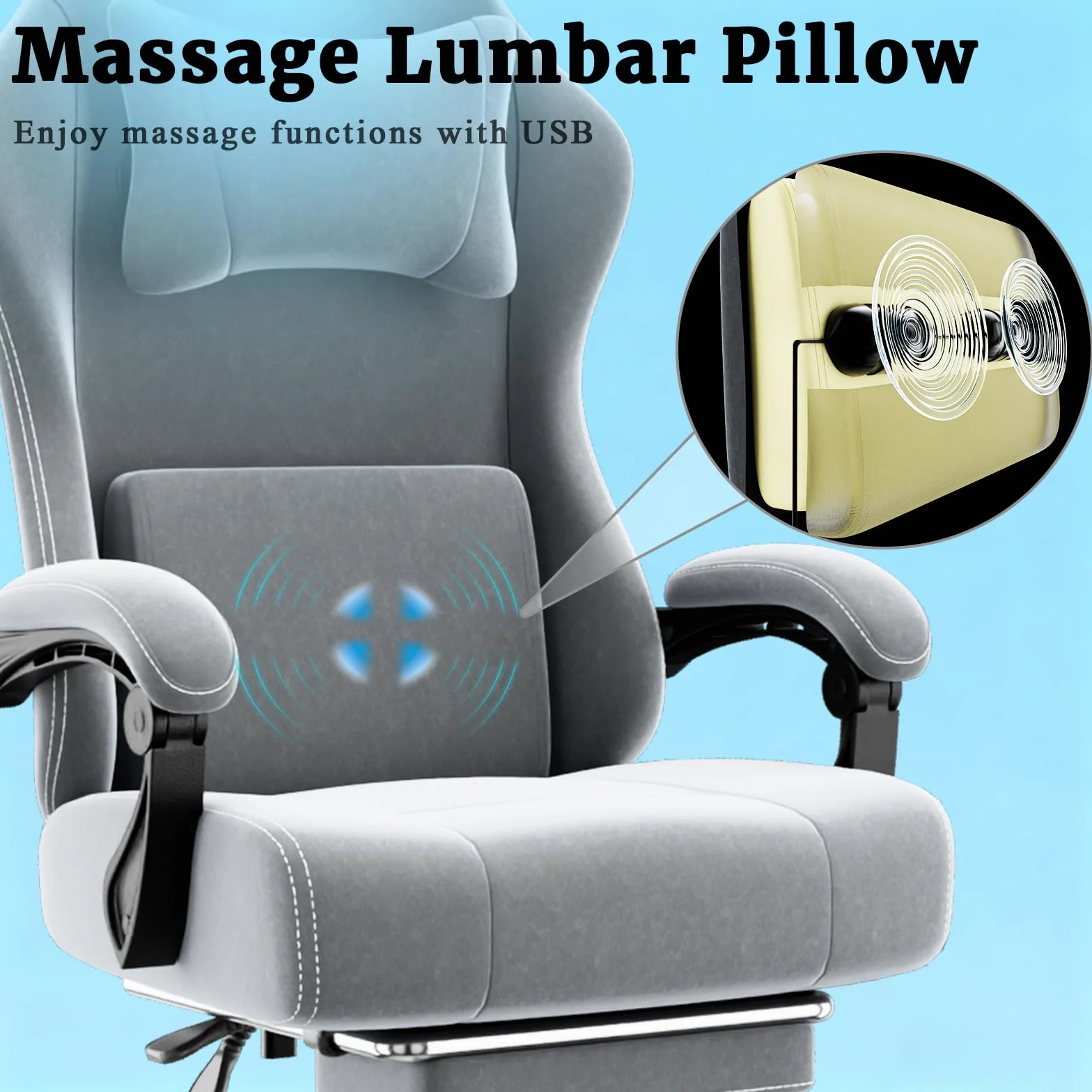 Silla Gaming Ergonómica con Muelles Ensacados, Reposapiés y Cojín Lumbar Ajustable, Gris Claro, Tamaño Grande