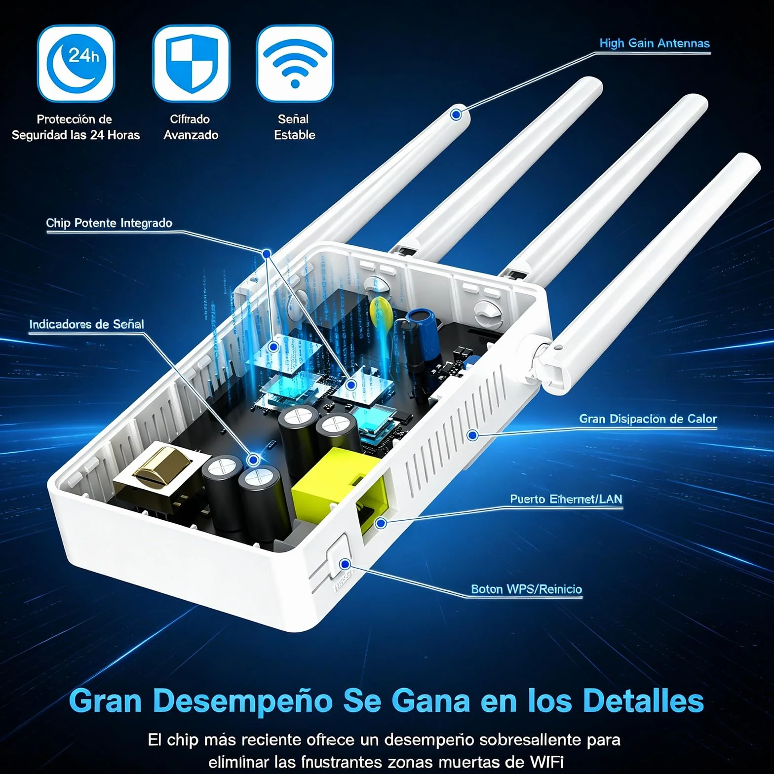 COMFAST Repetidor WiFi, AC1200M Amplificador Señal WiFi, 2.4/5 GHz Amplificador WiFi Potente con Puerto Ethernet, 4 Antenas Externas, Extensor de WiFi para Casa y Oficina, WPS, Repetidor/Router/Ap