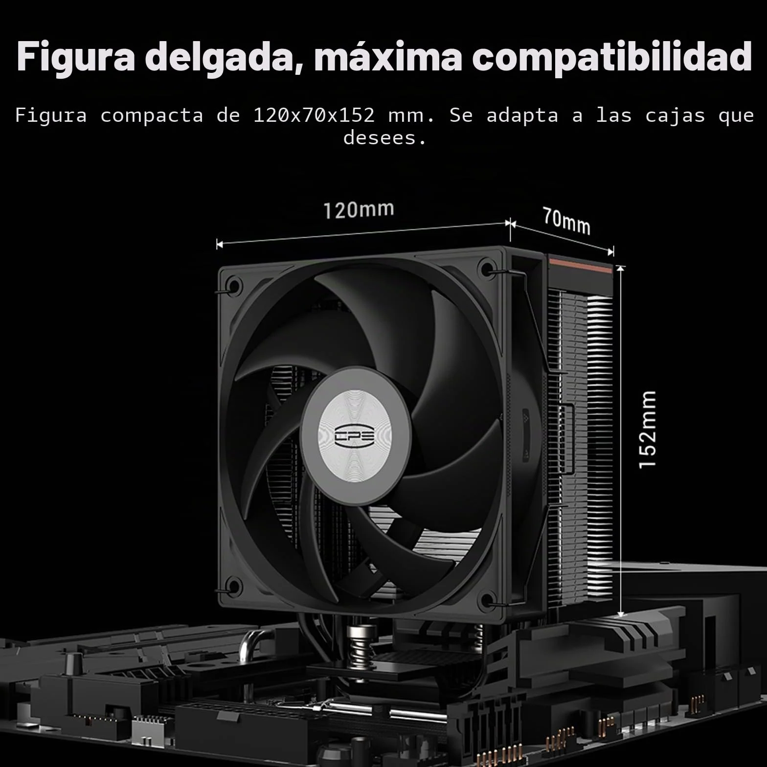 Disipador de CPU CPS RT500 Digital BK Disipador con pantalla digital, TDP 245W, 5 tubos de calor de 6 mm con ventiladores FDB de 120 mm compatible con AMD AM4/AM5, Intel LGA 115X/1200/1700/1851