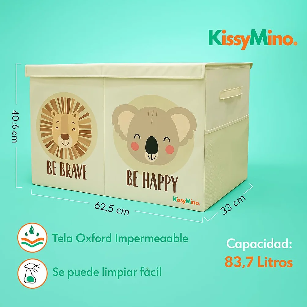 Baúl almacenaje juguetes infantil plegable con tapa, Organizador juguetero (Beige, Mediano)