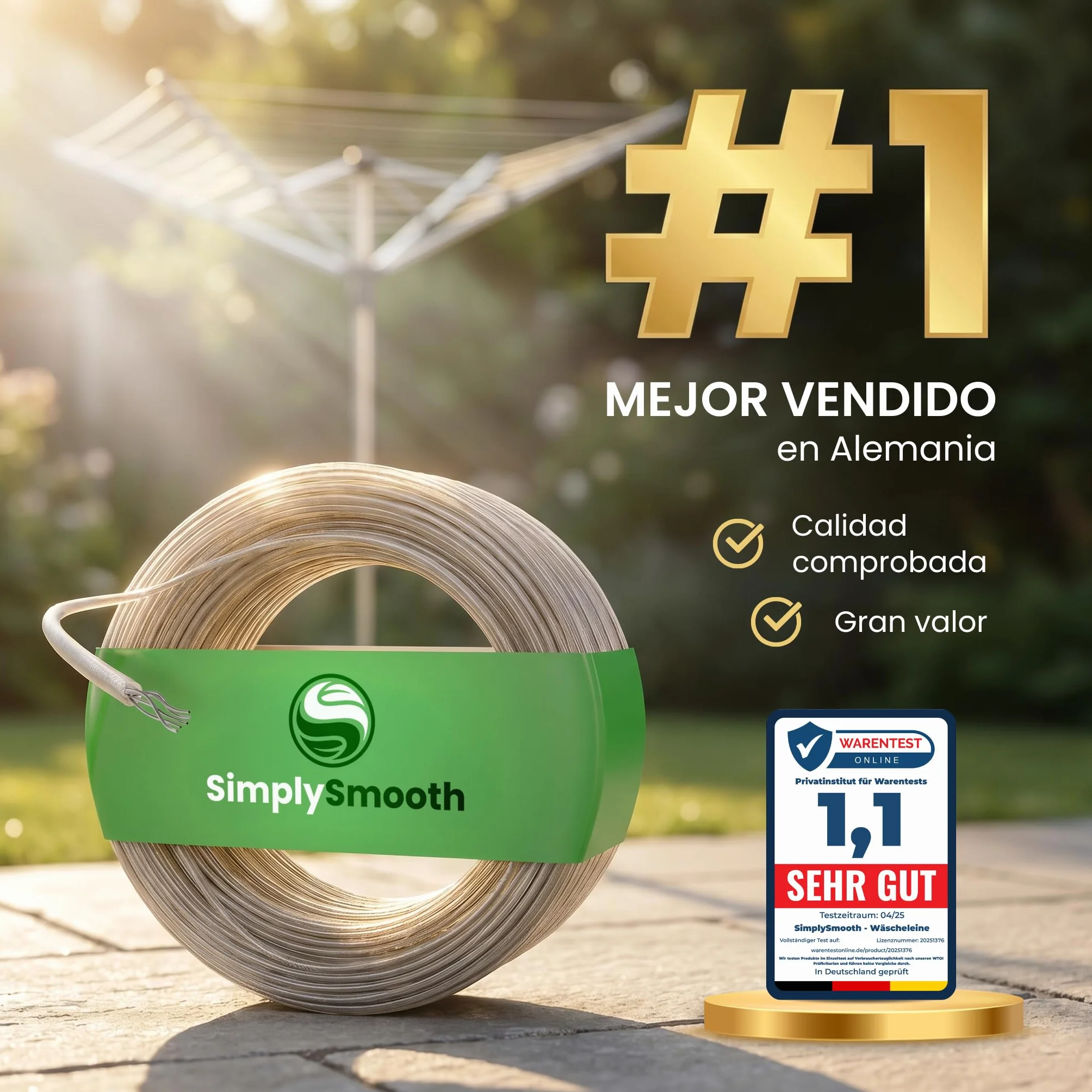 SimplySmooth Cuerda para Tender 50 m Extrafuerte Núcleo de Acero para Exterior